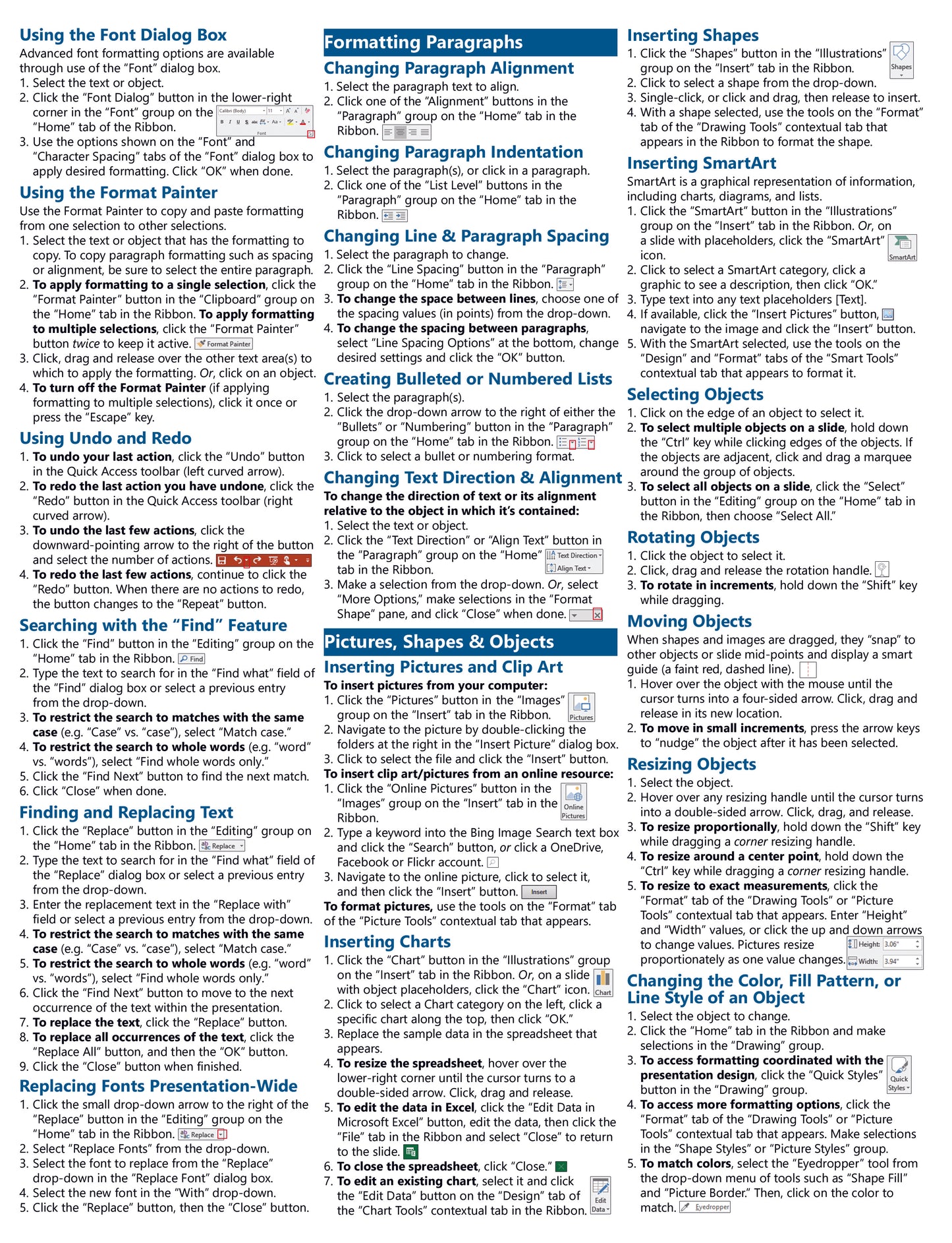 Microsoft PowerPoint 2016 Quick Reference Guide.