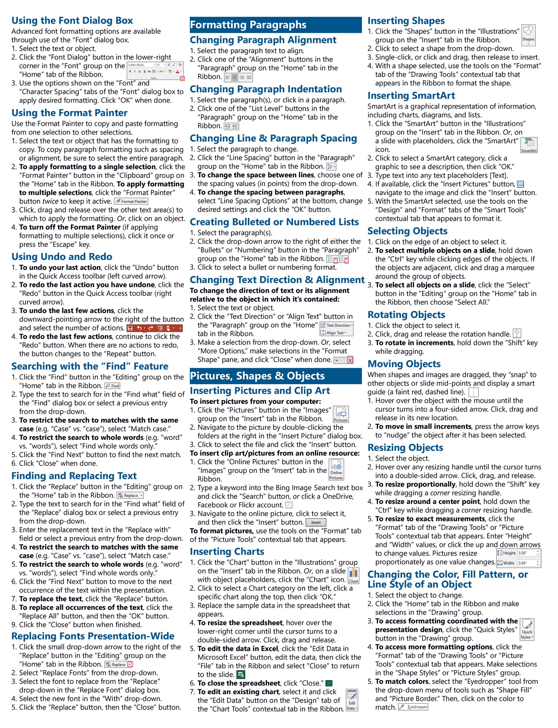 Microsoft PowerPoint 2016 Quick Reference Guide.