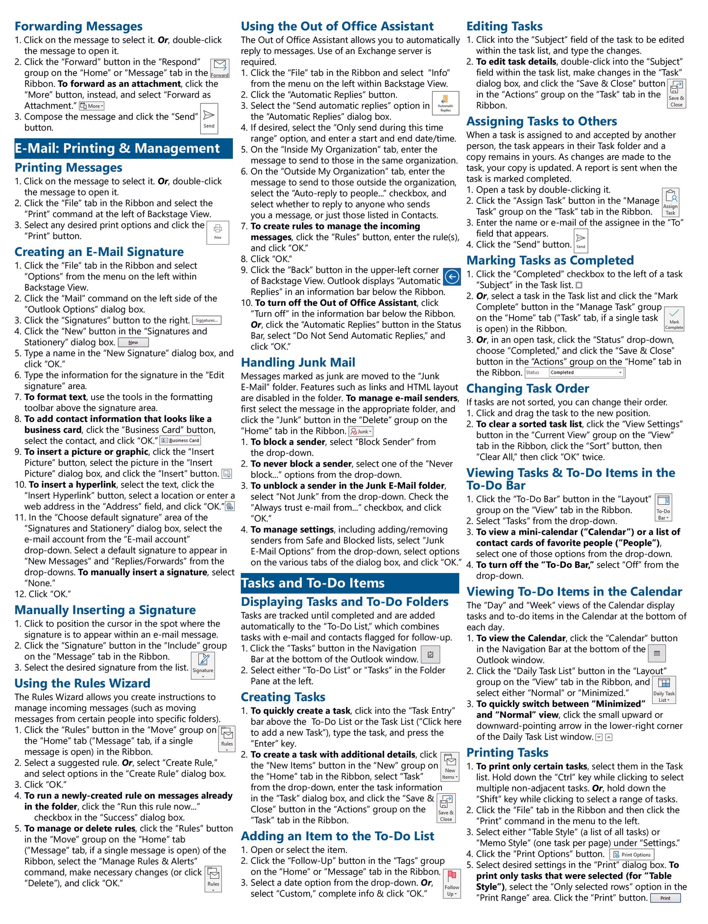 Microsoft Outlook 2019 Quick Reference Guide.