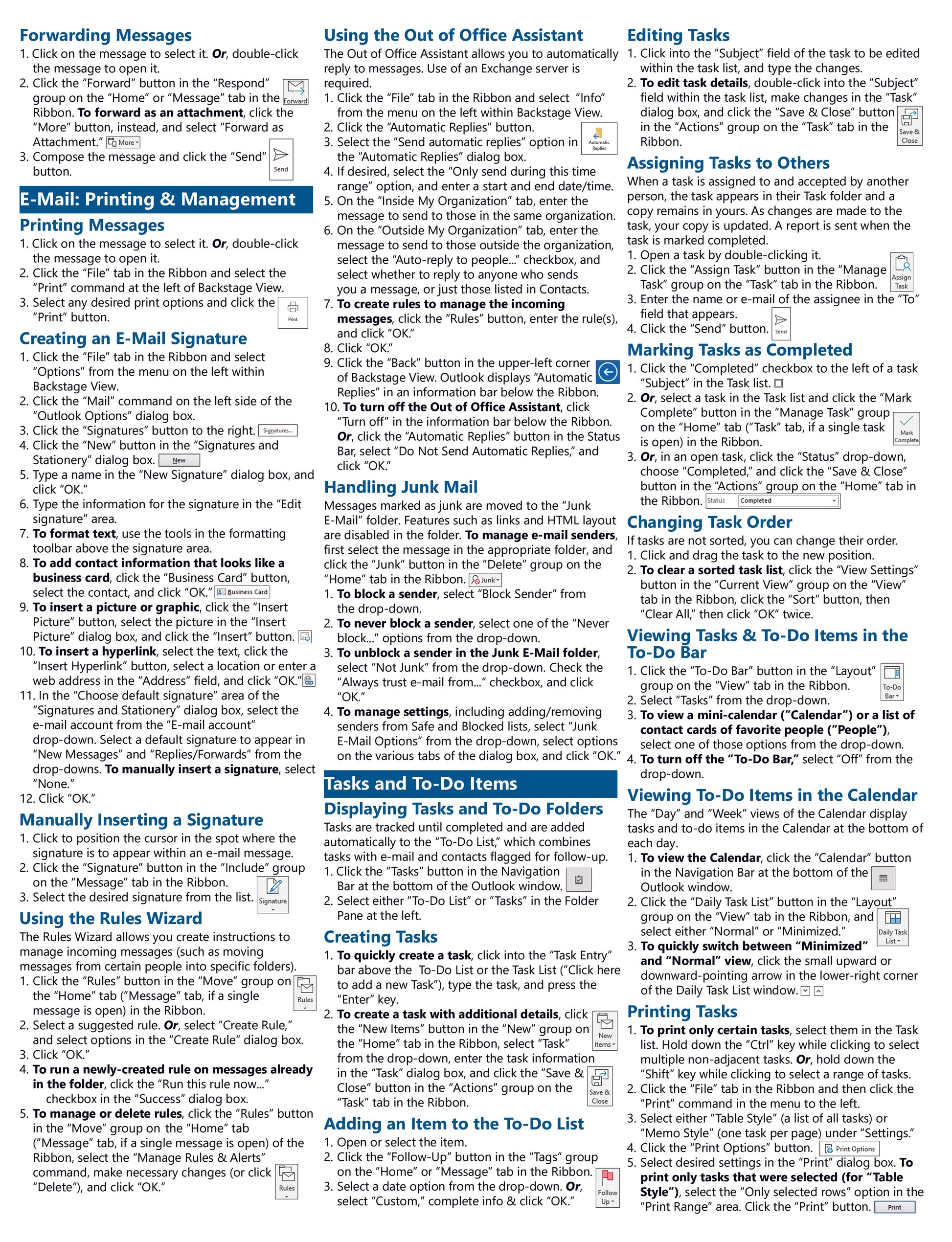 Microsoft Outlook 2019 Quick Reference Guide.