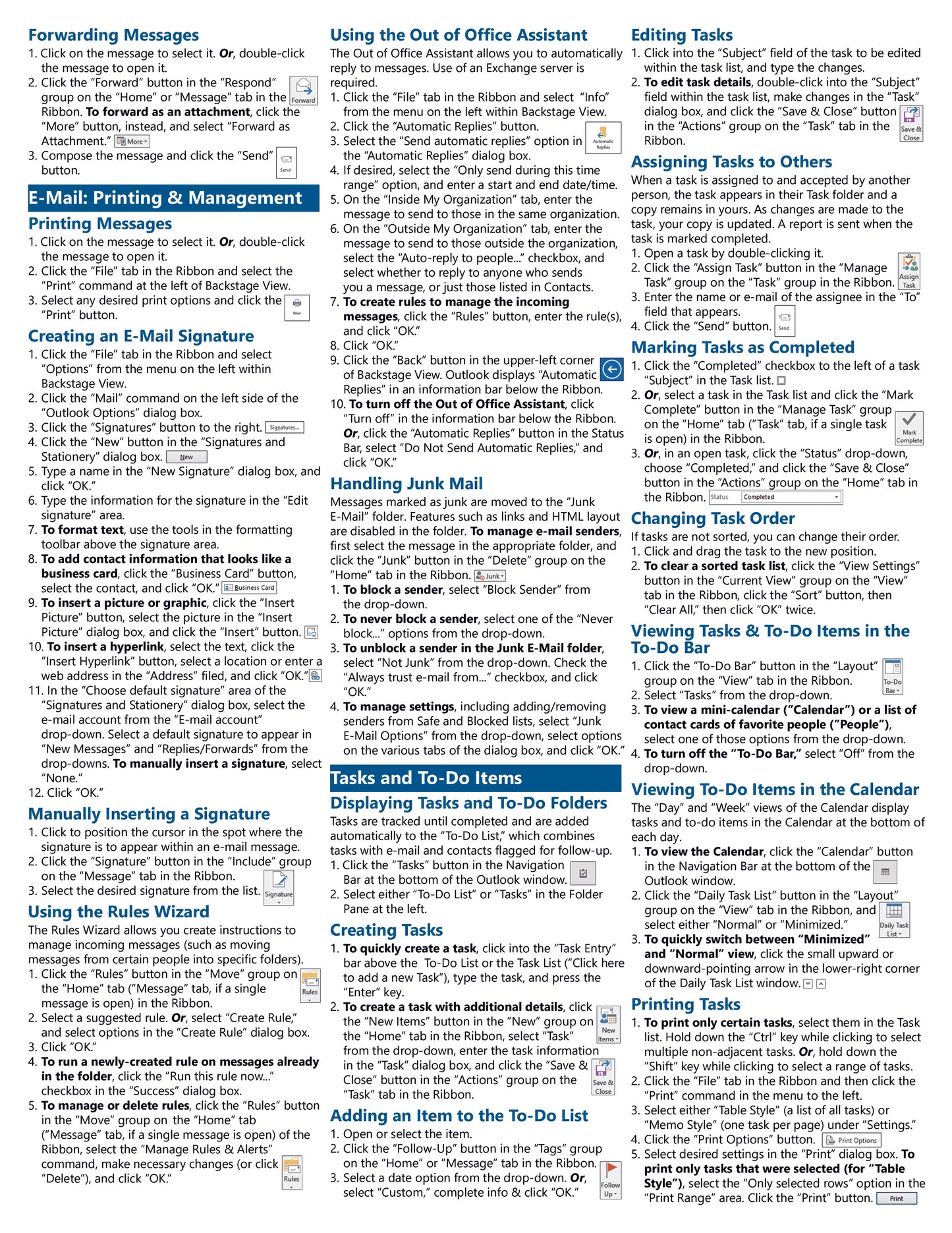 Microsoft Outlook 2016 Quick Reference Guide.
