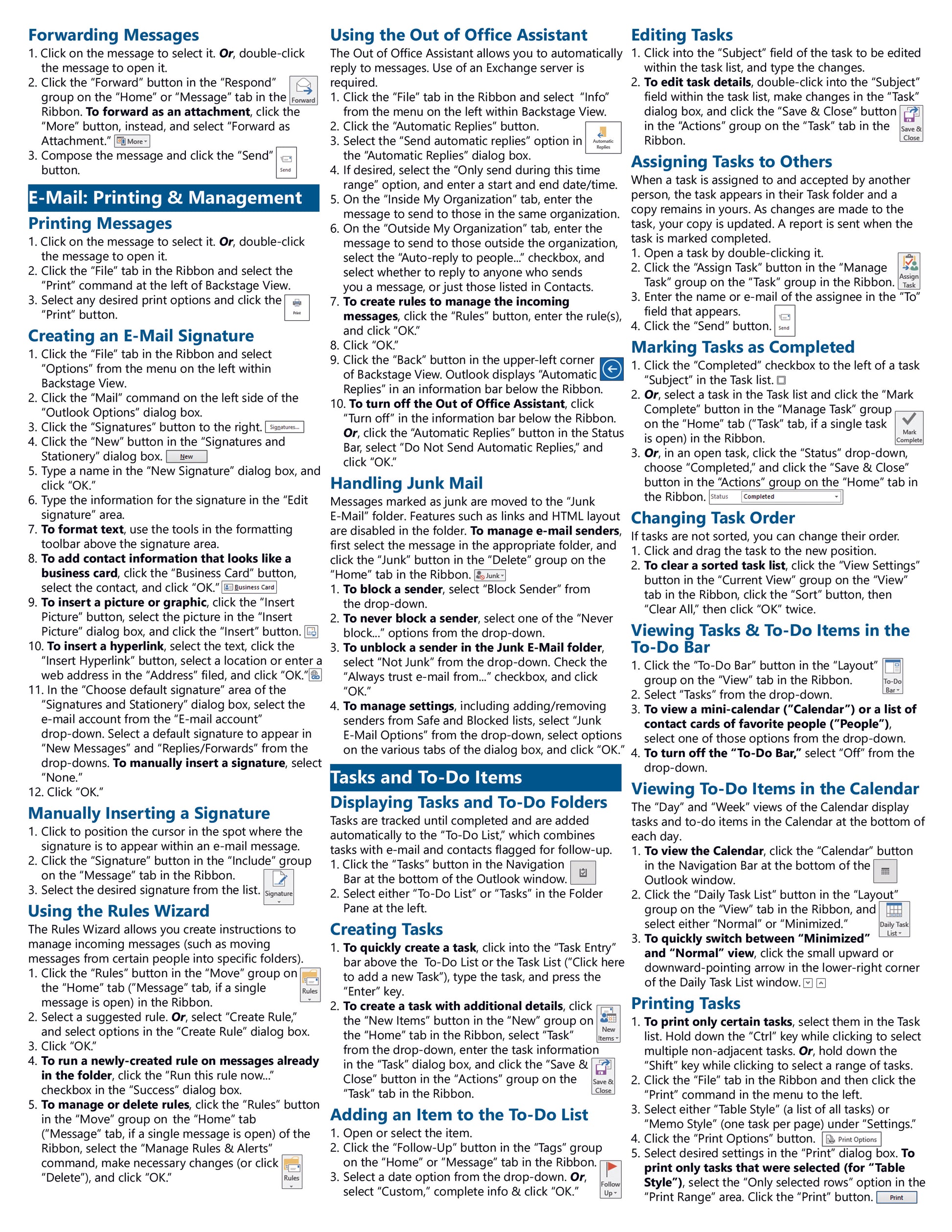 Microsoft Outlook 2016 Quick Reference Guide.