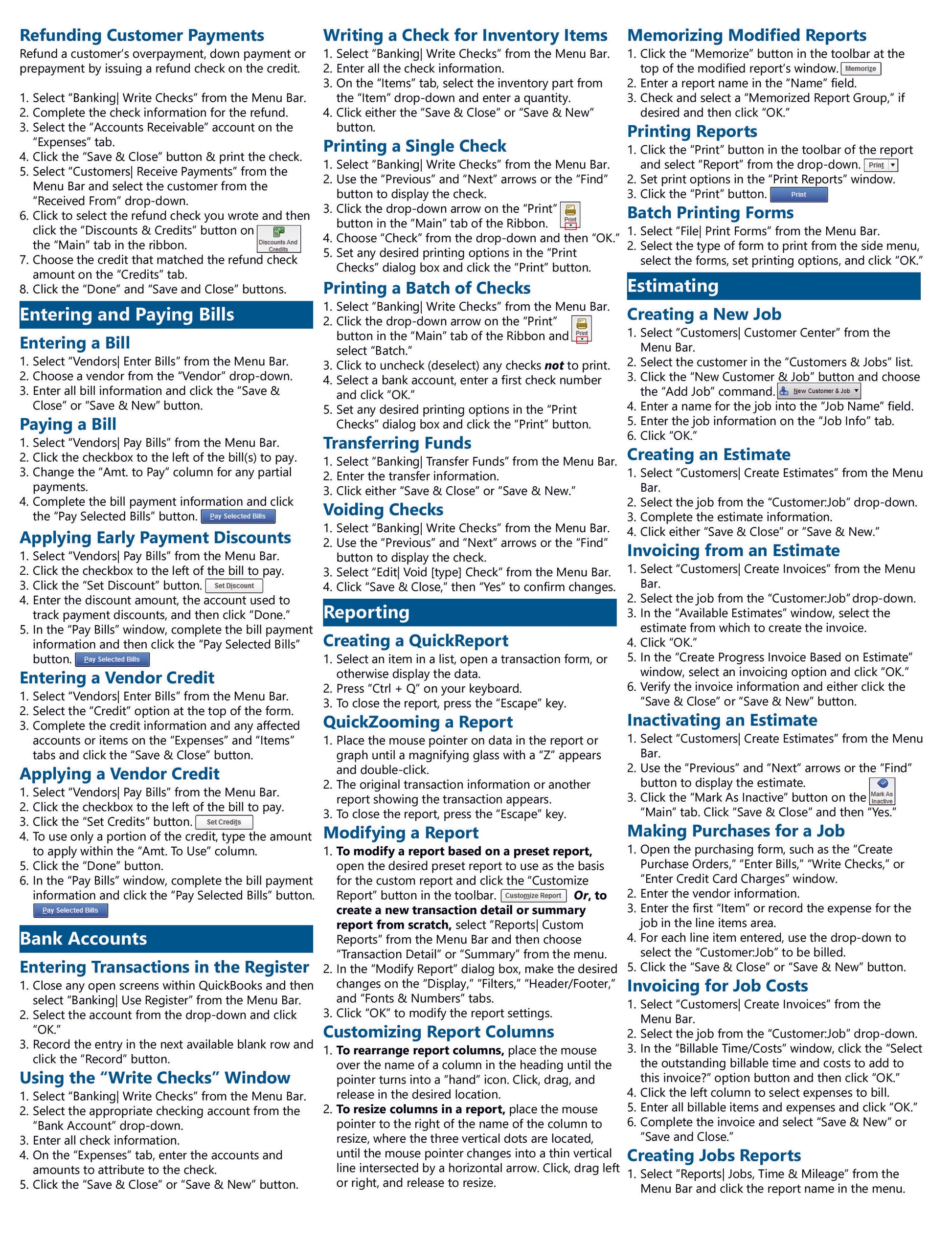 QuickBooks Desktop Pro 2023 Quick Reference Guide.