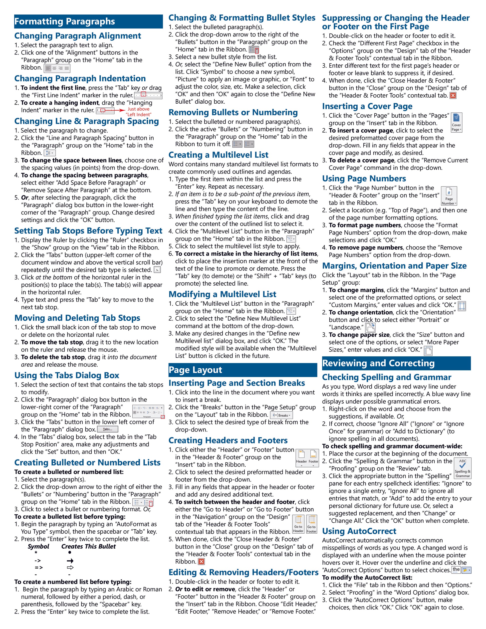 Microsoft Word 2016 Quick Reference Guide