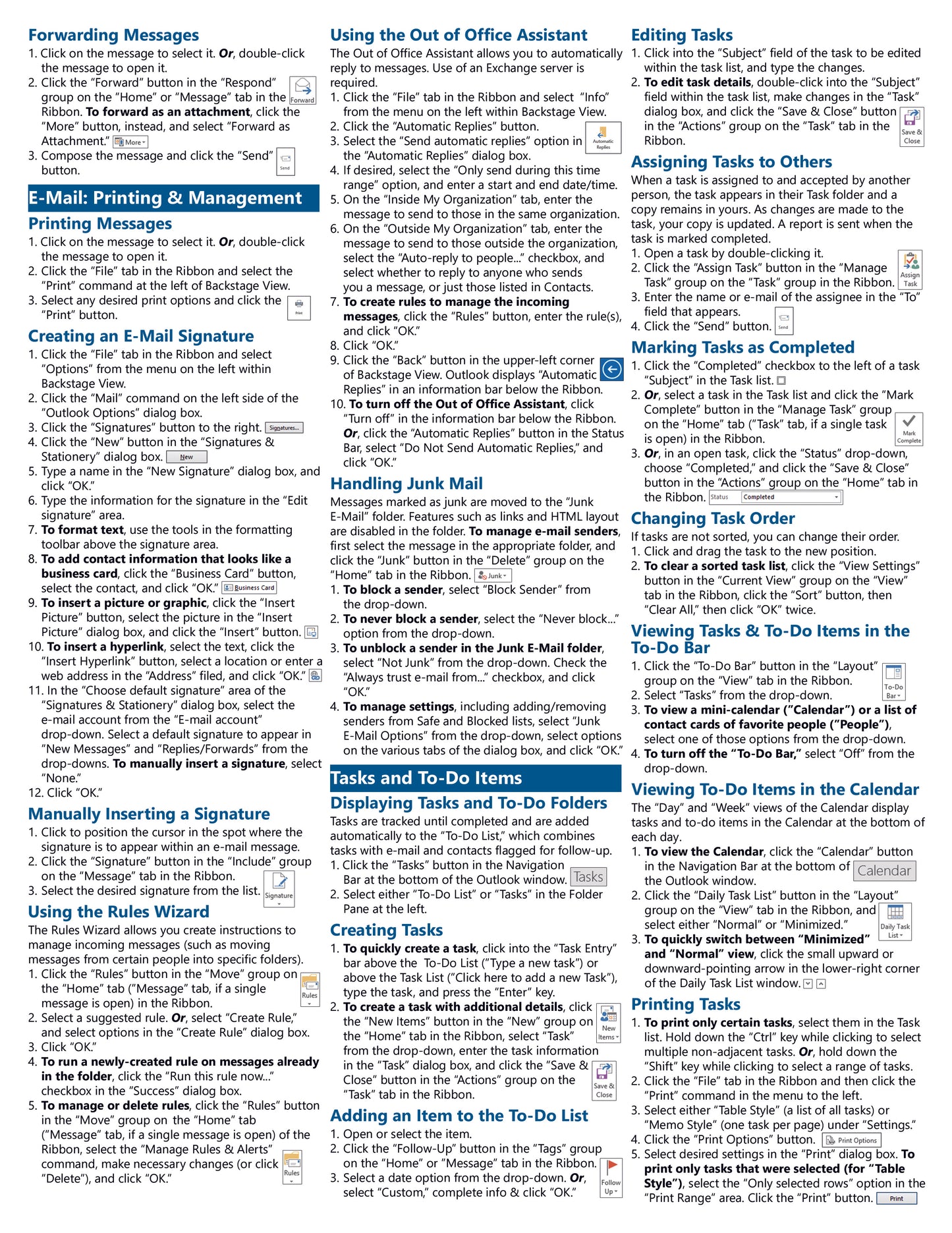 Microsoft Outlook 2013 Quick Reference Guide.