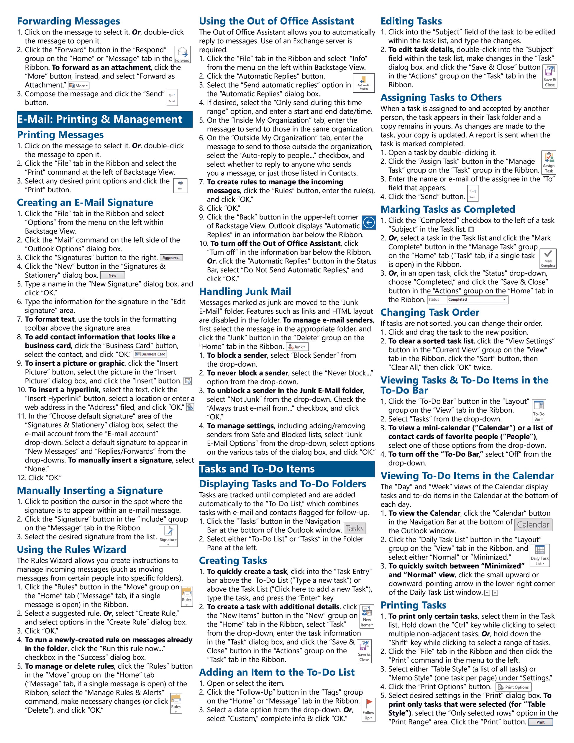 Microsoft Outlook 2013 Quick Reference Guide.