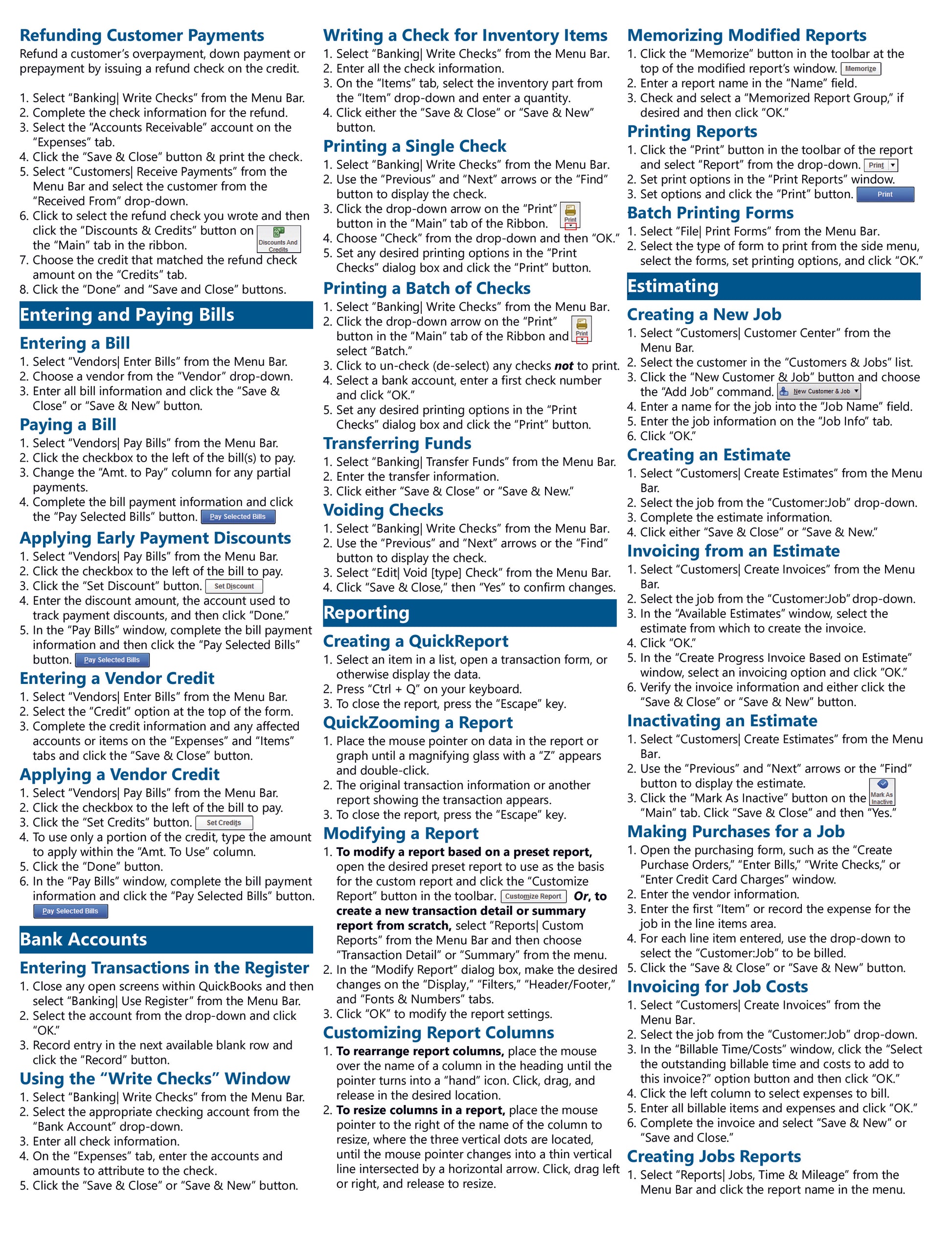 QuickBooks Desktop Pro 2021 Quick Reference Guide.