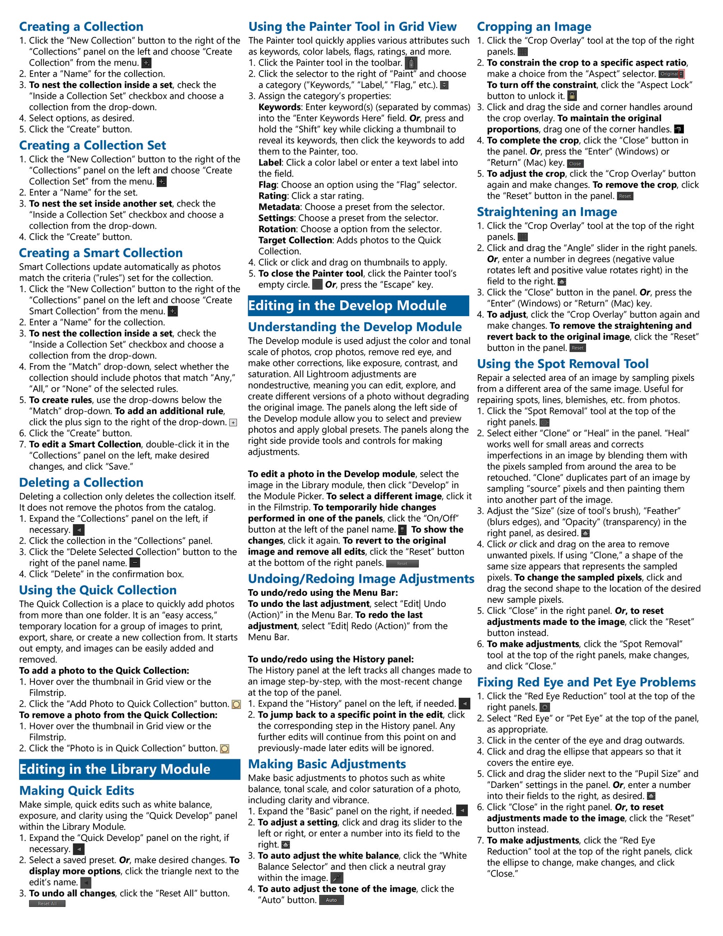 Photoshop Lightroom Classic CC 2018 Quick Reference Guide.