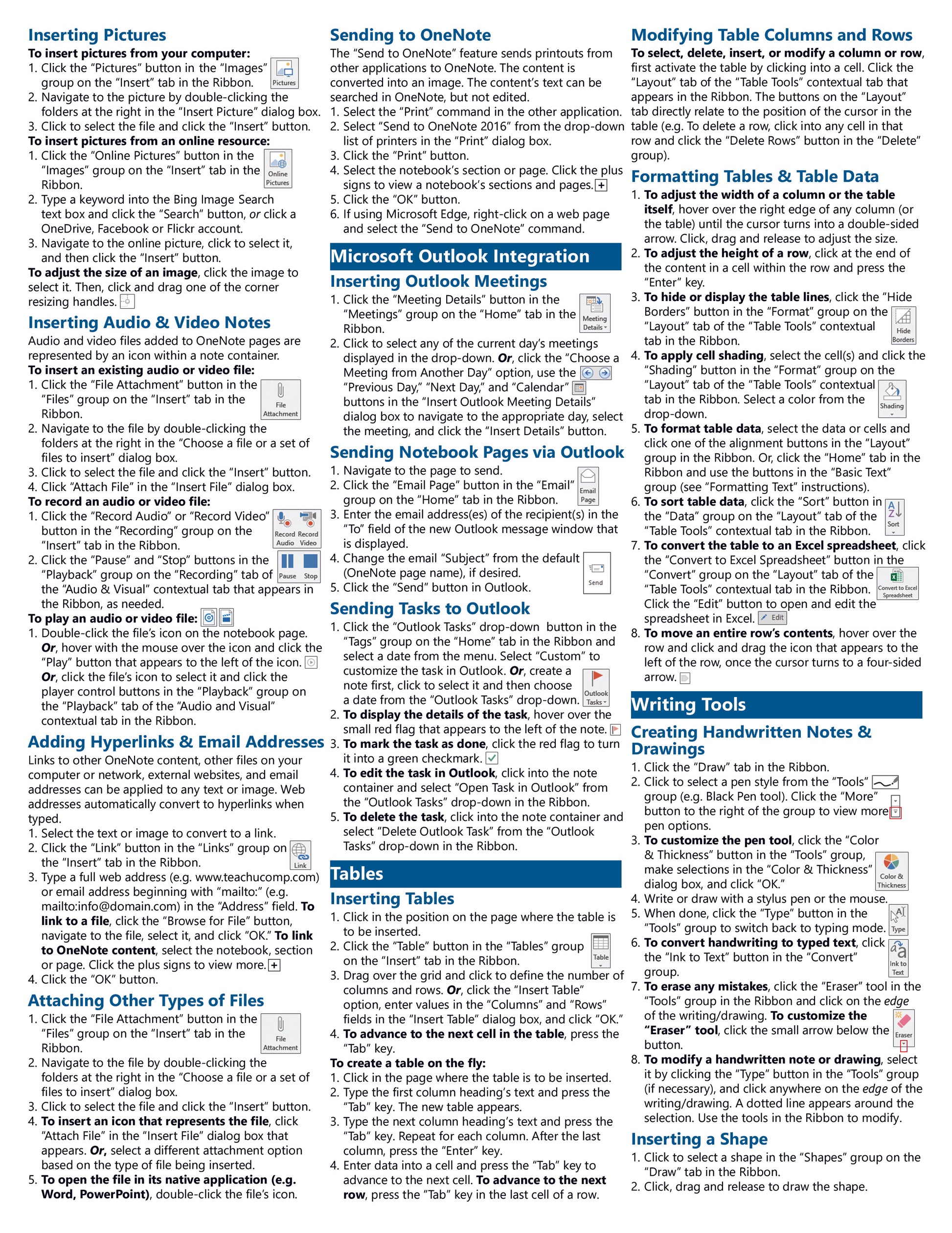 Microsoft OneNote 2016 Quick Reference Guide.