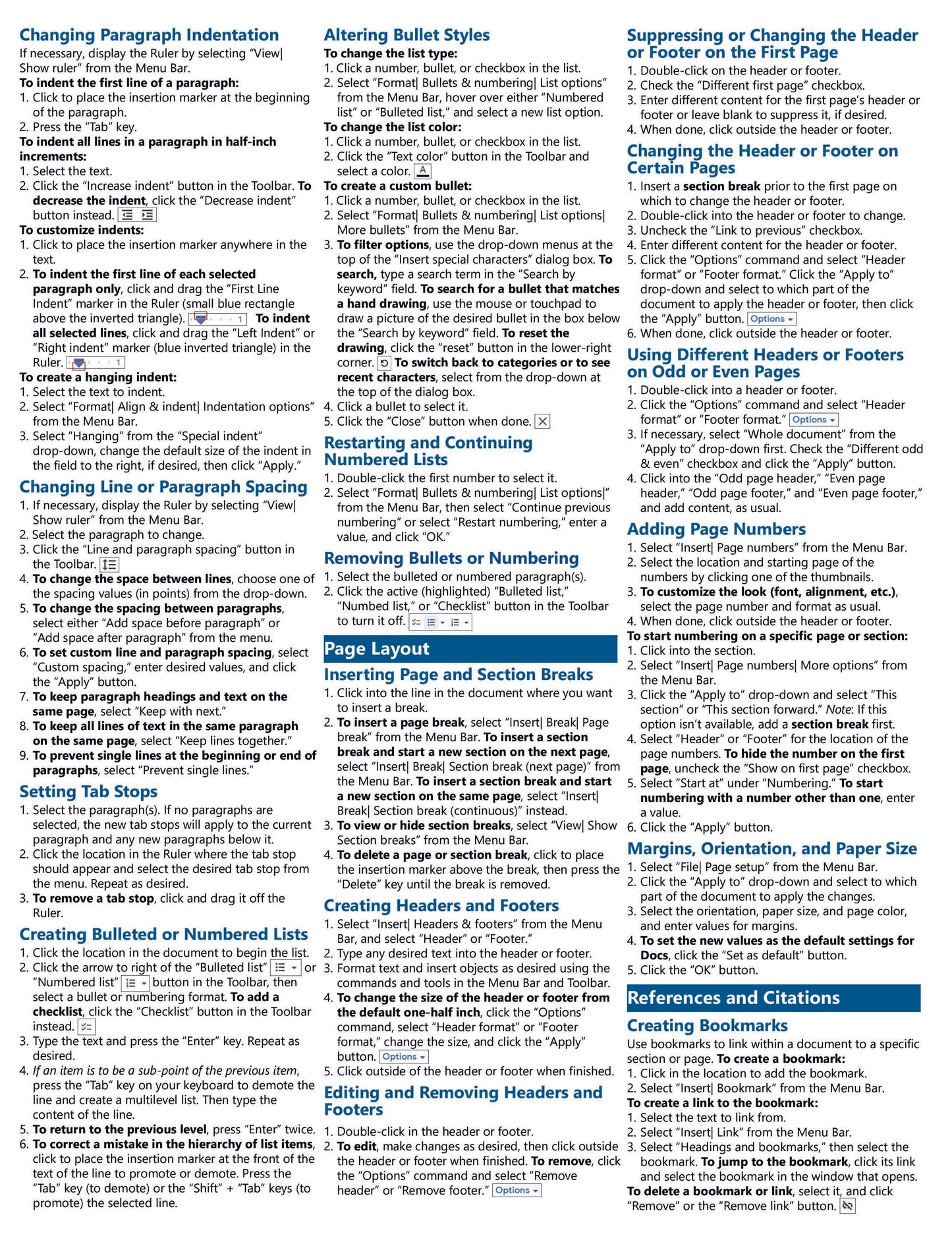 Google Docs Quick Reference Guide.