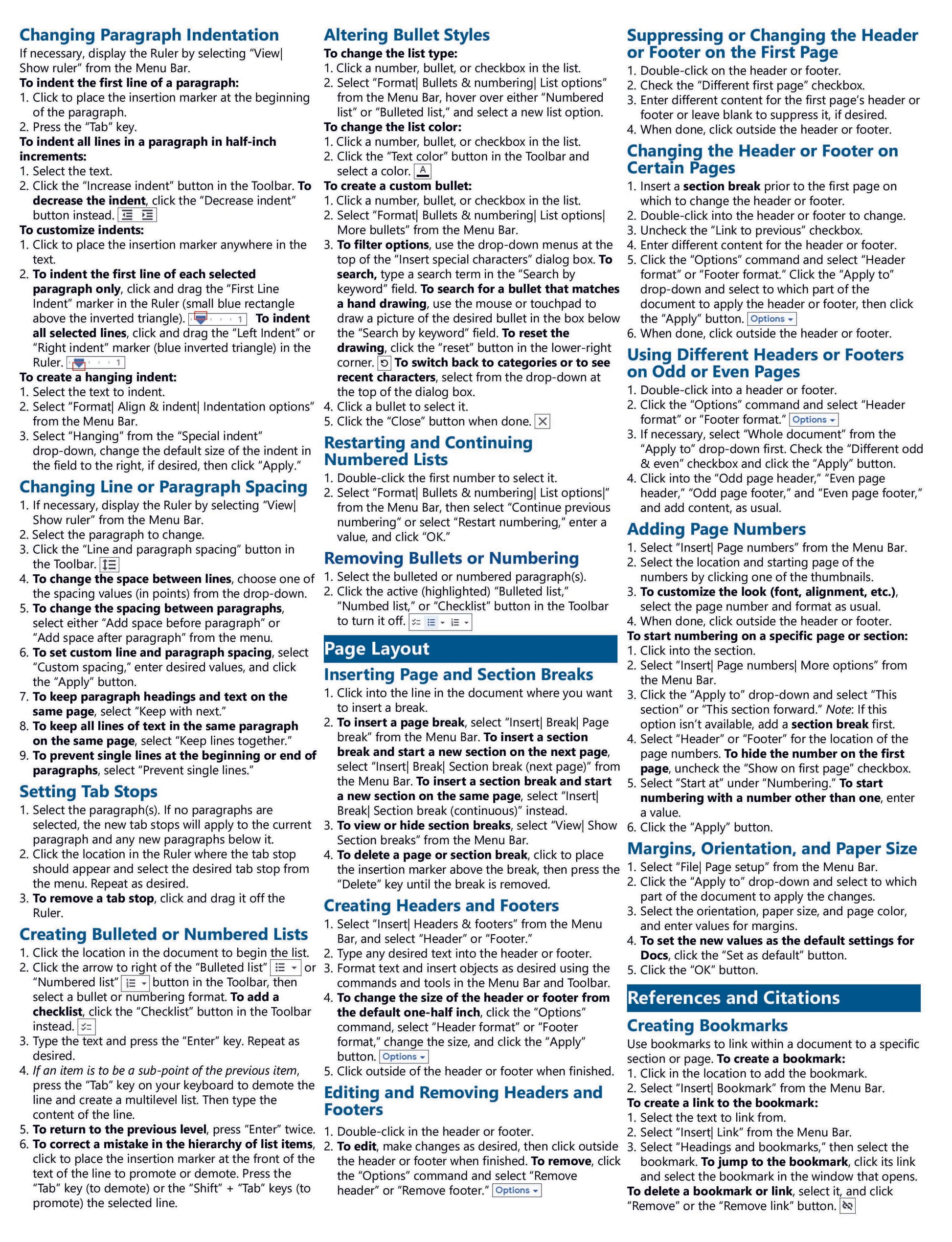 Google Docs Quick Reference Guide.