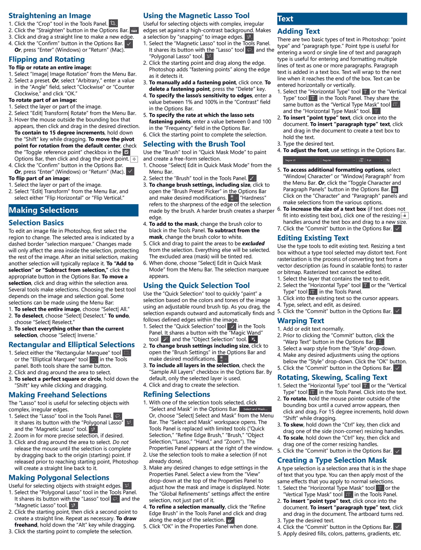 Photoshop Introduction Quick Reference Guide.