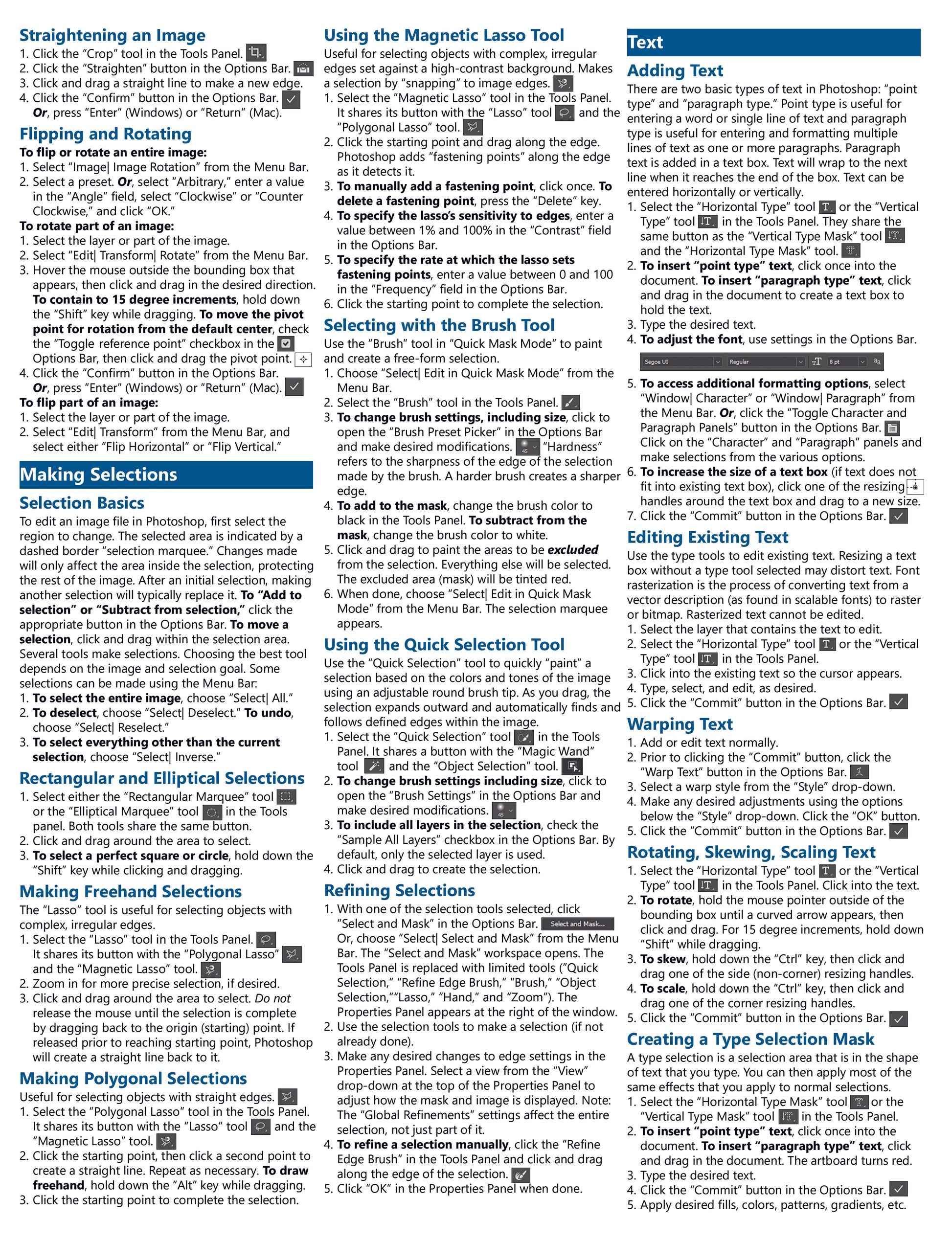 Photoshop Introduction Quick Reference Guide.