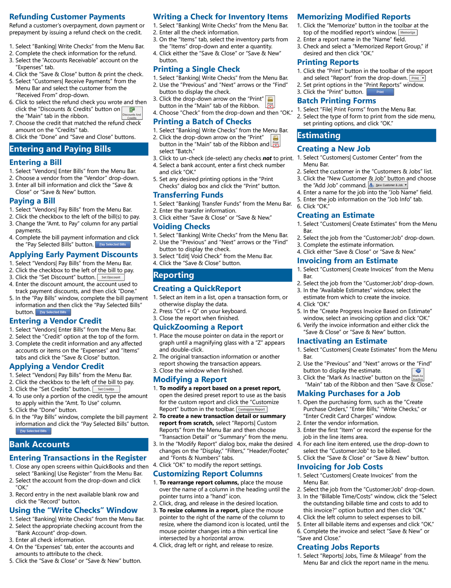 QuickBooks Pro 2014 Quick Reference Guide