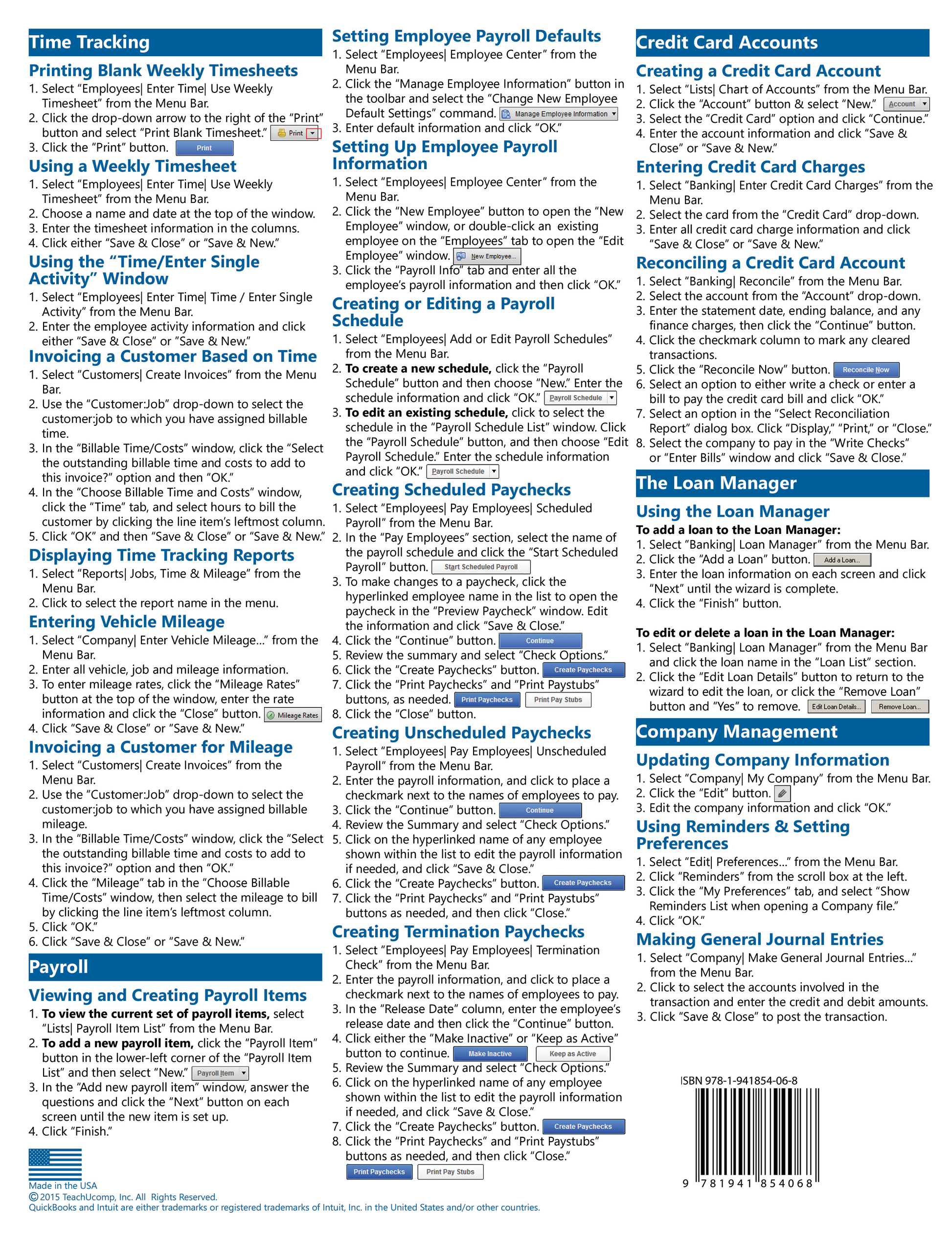 QuickBooks Desktop Pro 2016 Quick Reference Guide.