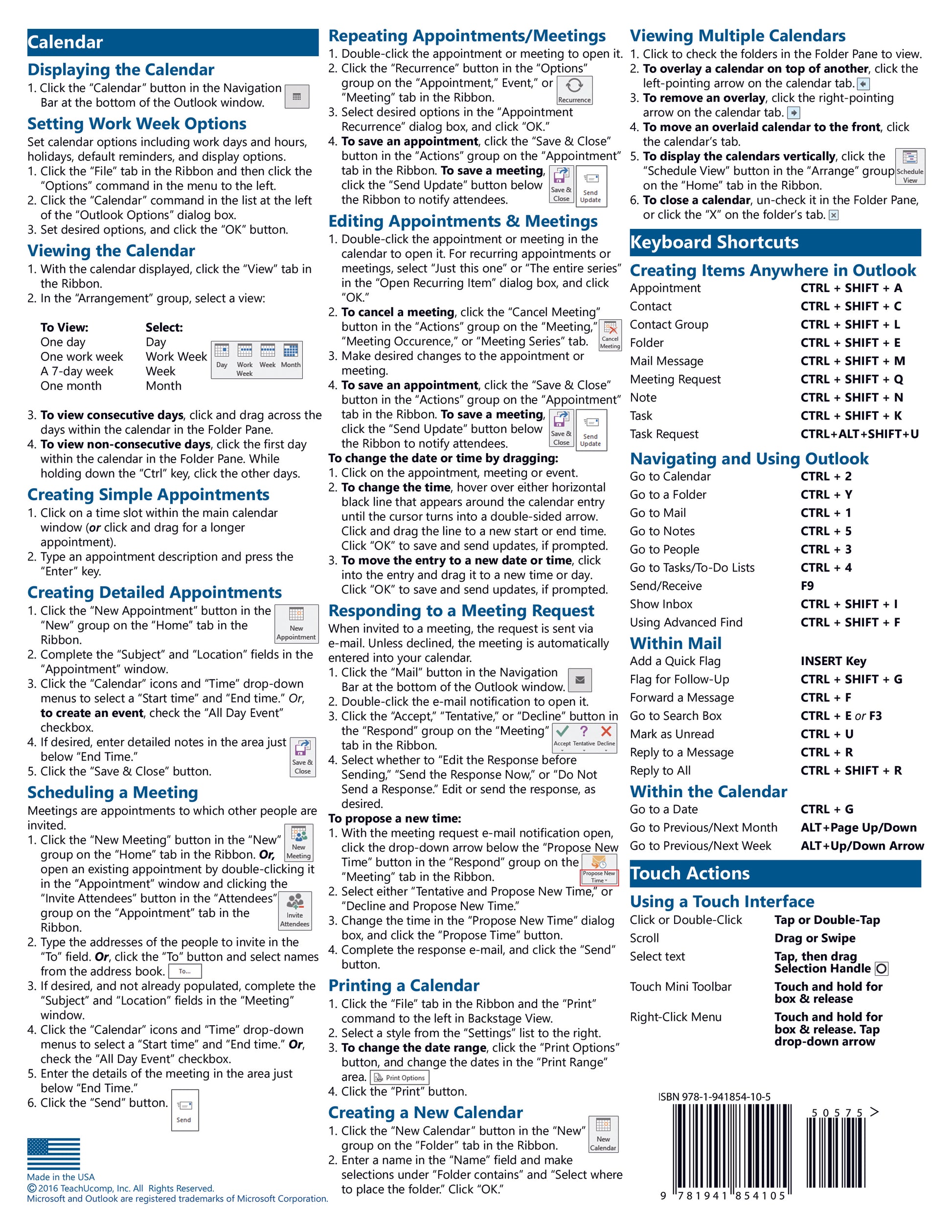 Microsoft Outlook 2016 Quick Reference Guide.