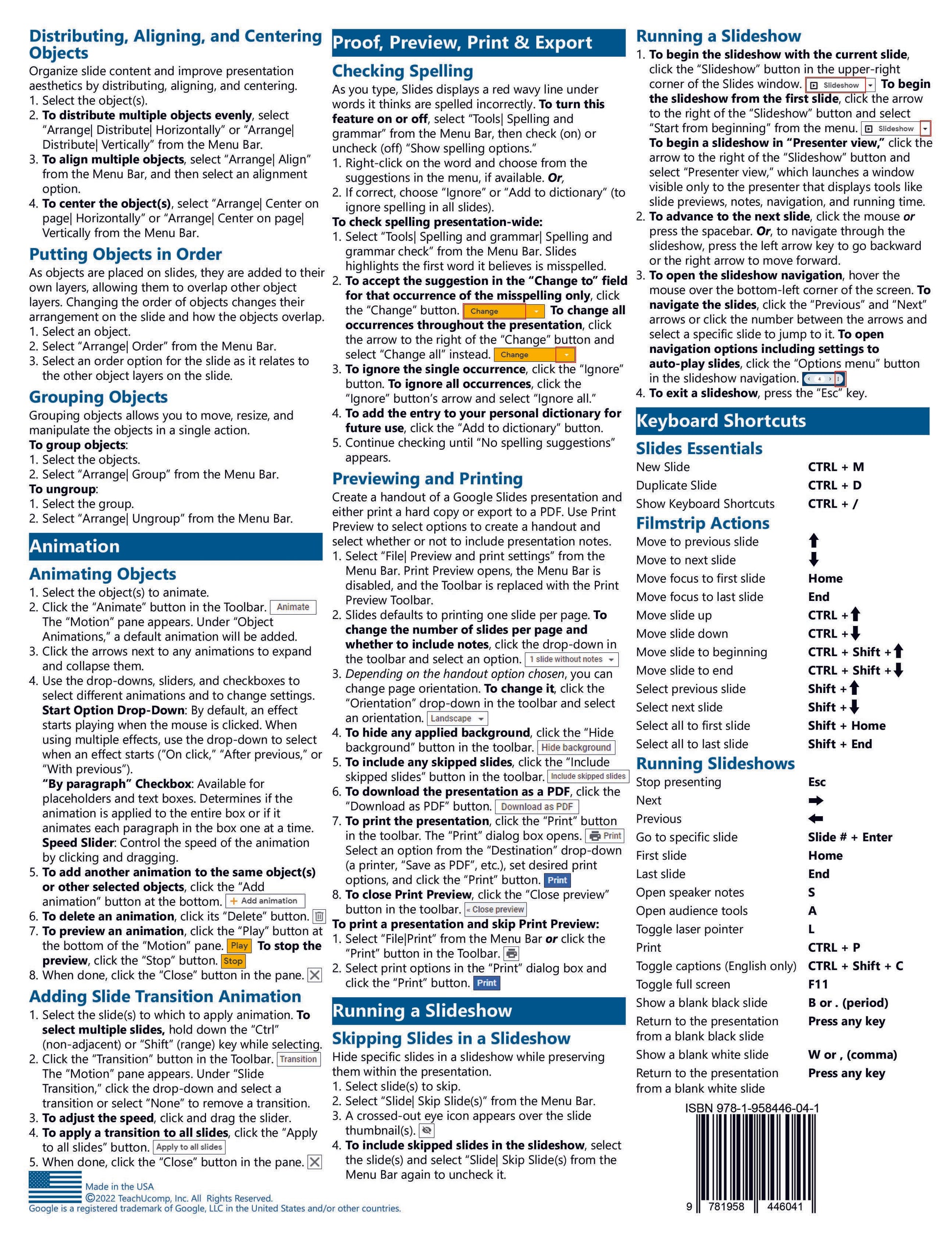 Google Slides Quick Reference Guide.