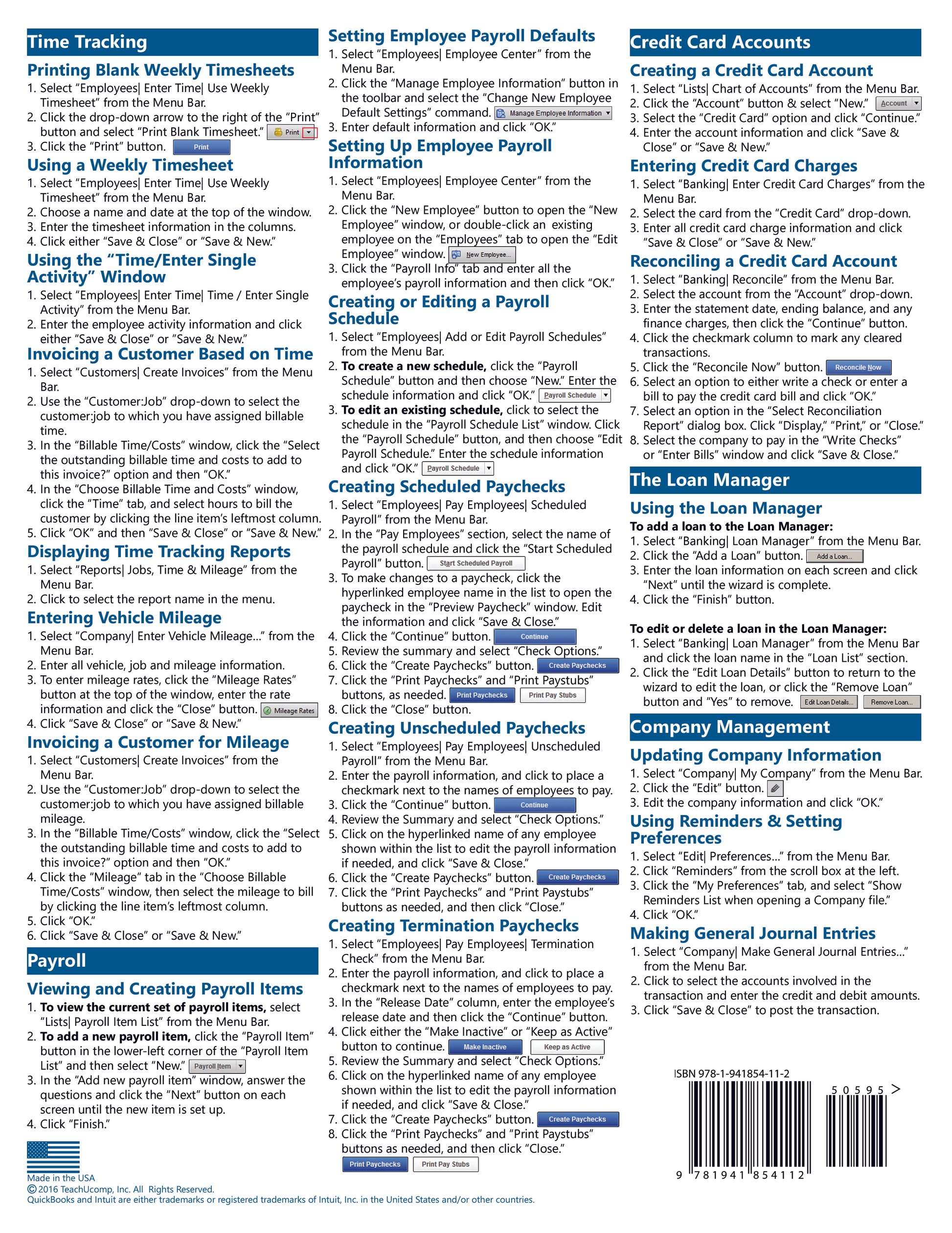 QuickBooks Desktop Pro 2017 Quick Reference Guide.