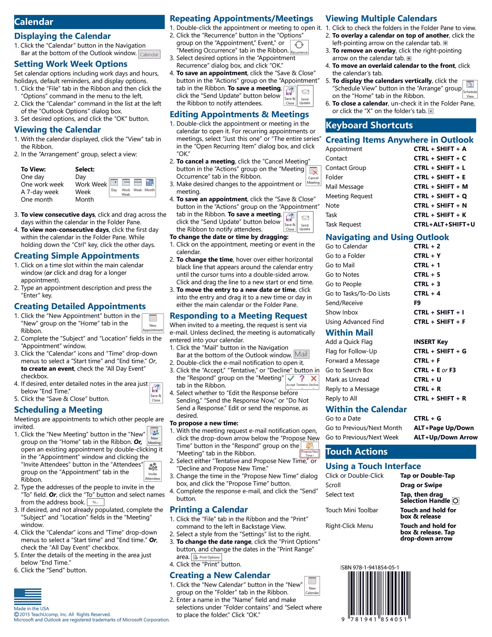 Microsoft Outlook 2013 Quick Reference Guide.