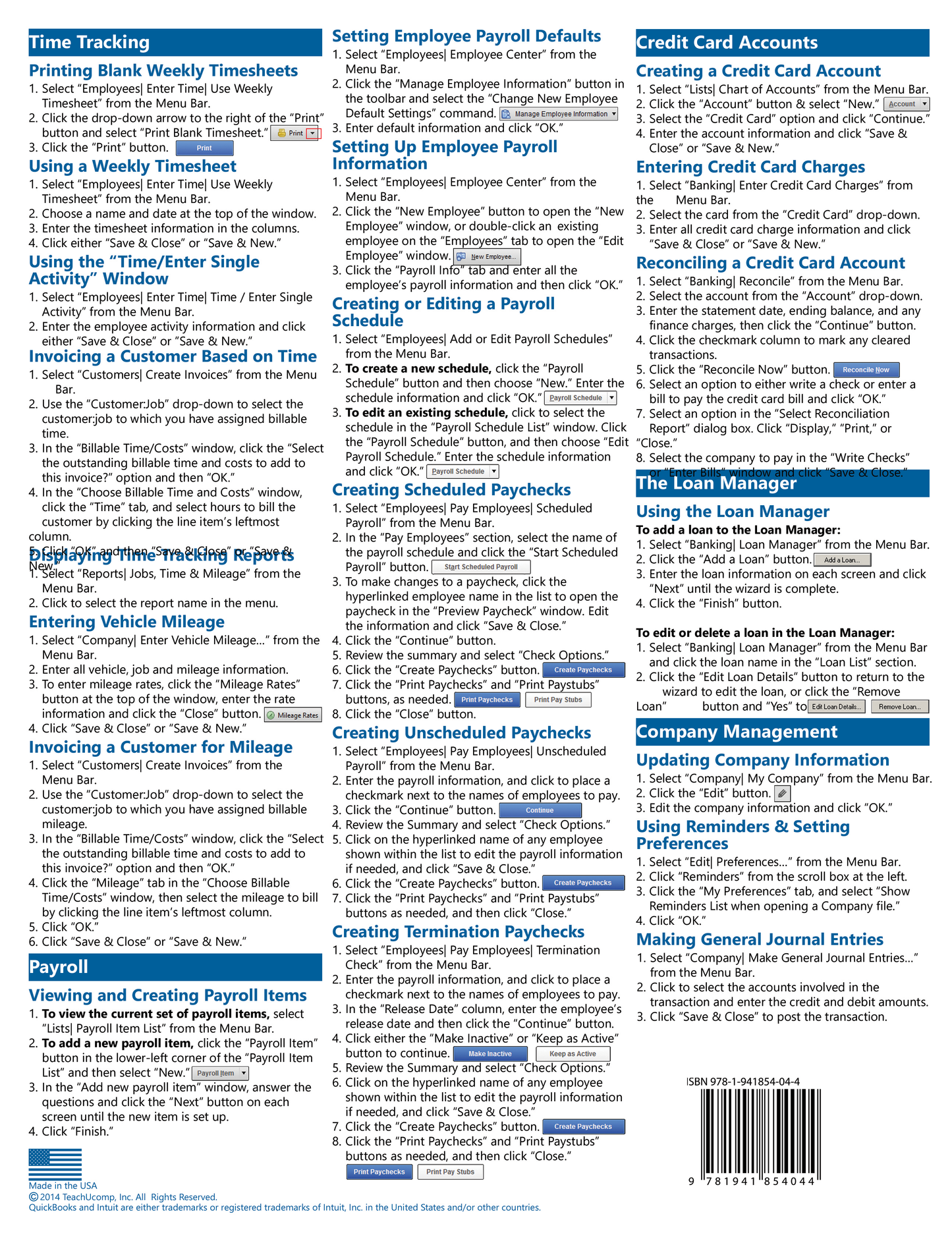 QuickBooks Desktop Pro 2015 Quick Reference Guide.