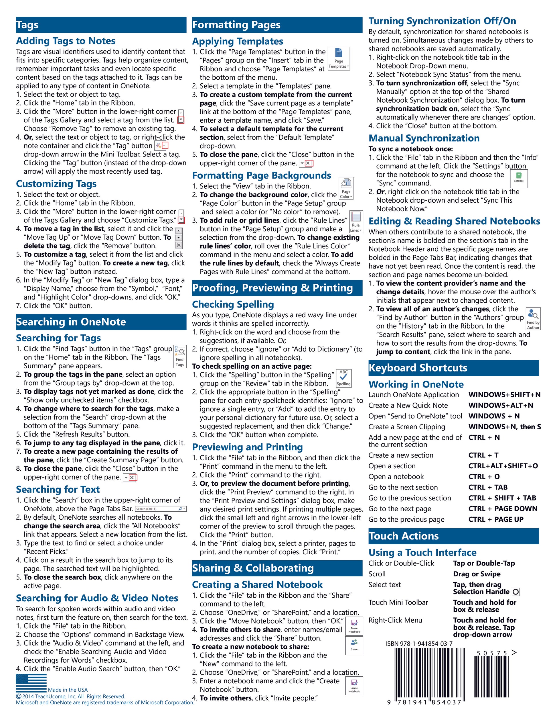 Microsoft OneNote 2013 Quick Reference Guide.