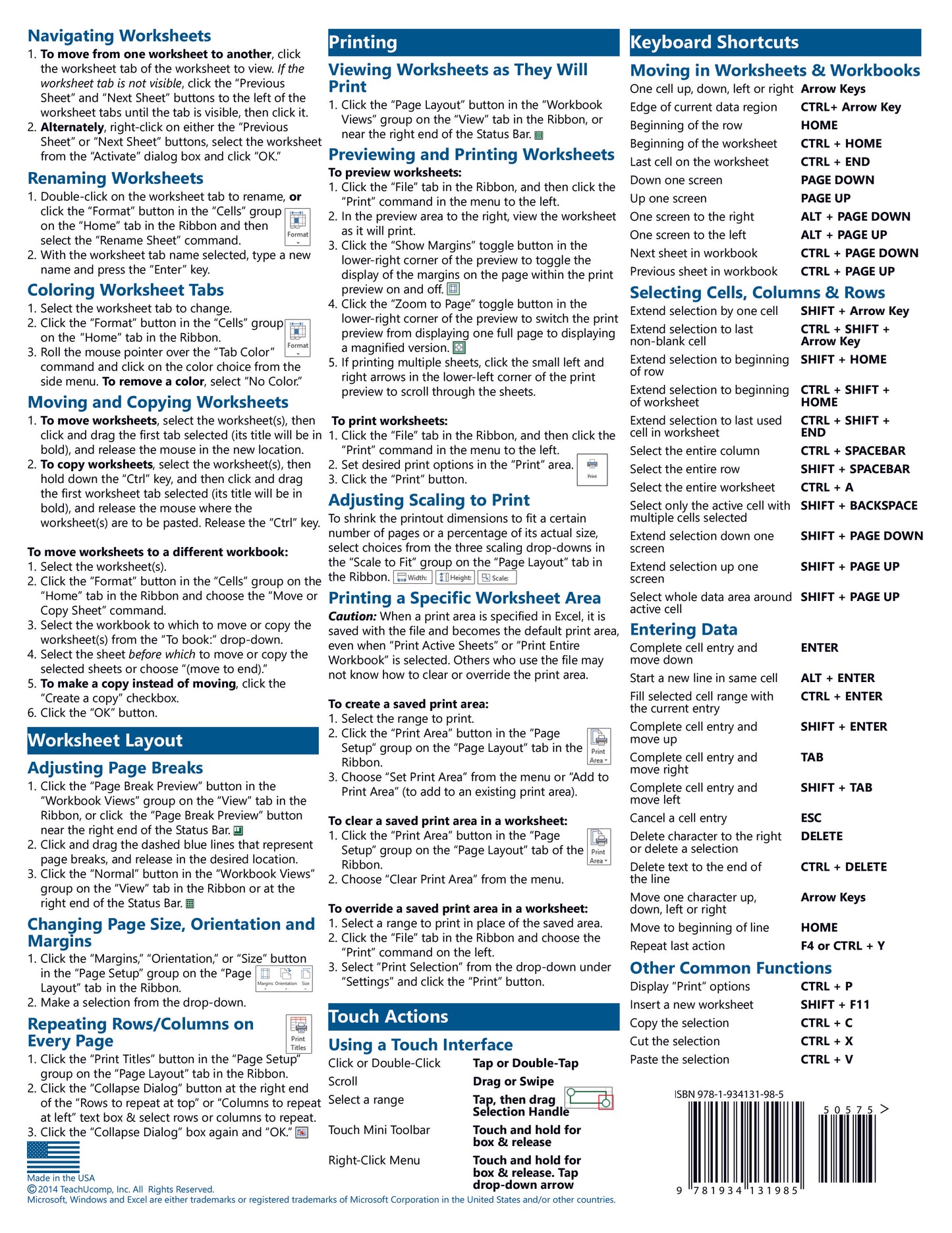 Microsoft Excel 2013 Quick Reference Guide