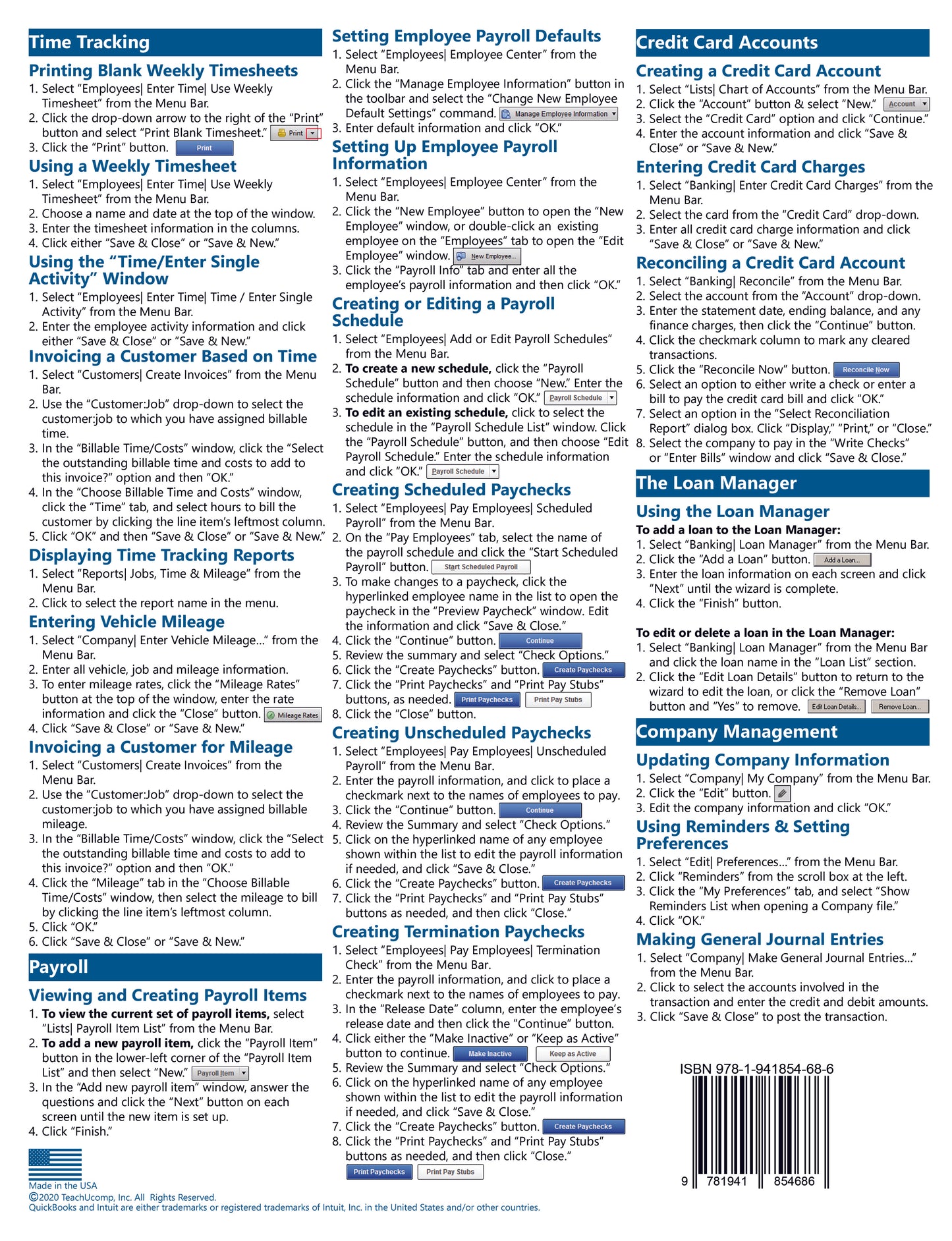 QuickBooks Desktop Pro 2021 Quick Reference Guide.