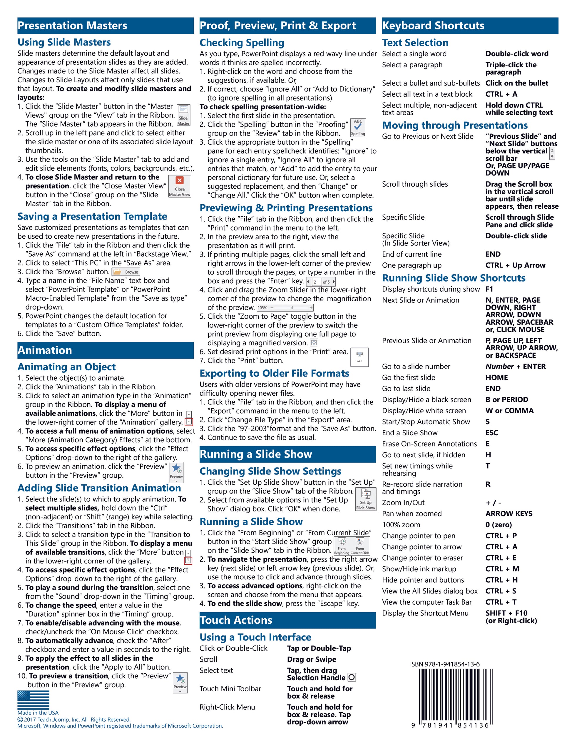 Microsoft PowerPoint 2016 Quick Reference Guide.
