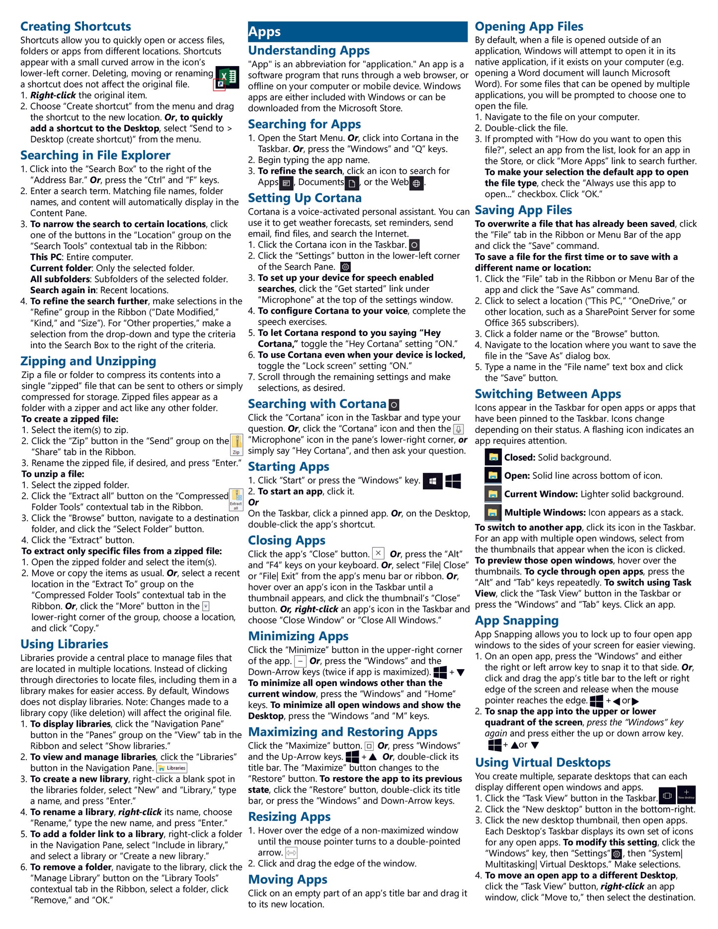 Windows 10 Quick Reference Guide.