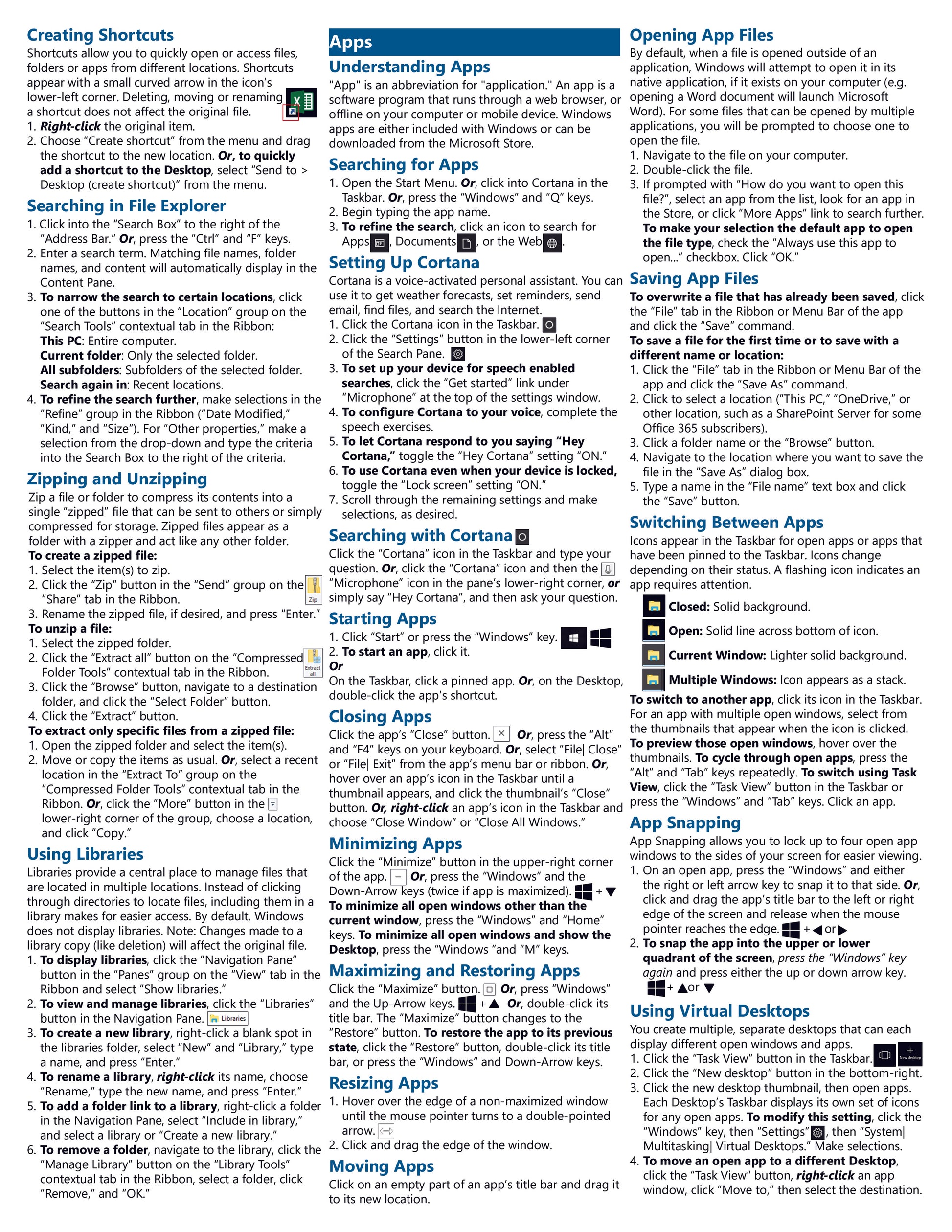 Windows 10 Quick Reference Guide.