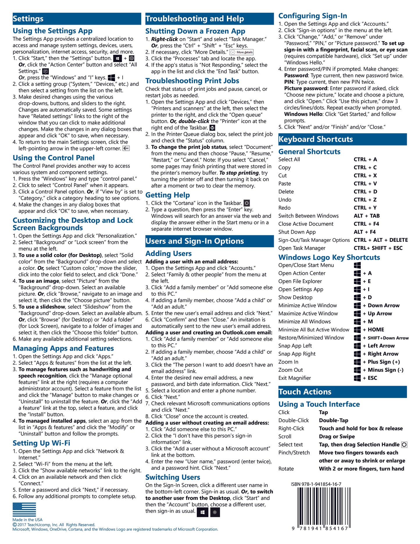 Windows 10 Quick Reference Guide.