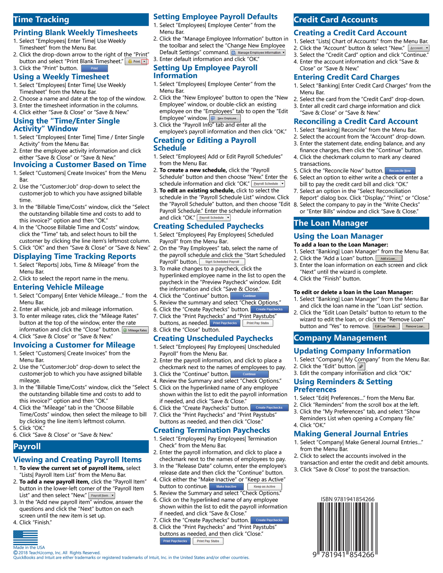 QuickBooks Desktop Pro 2019 Quick Reference Guide.