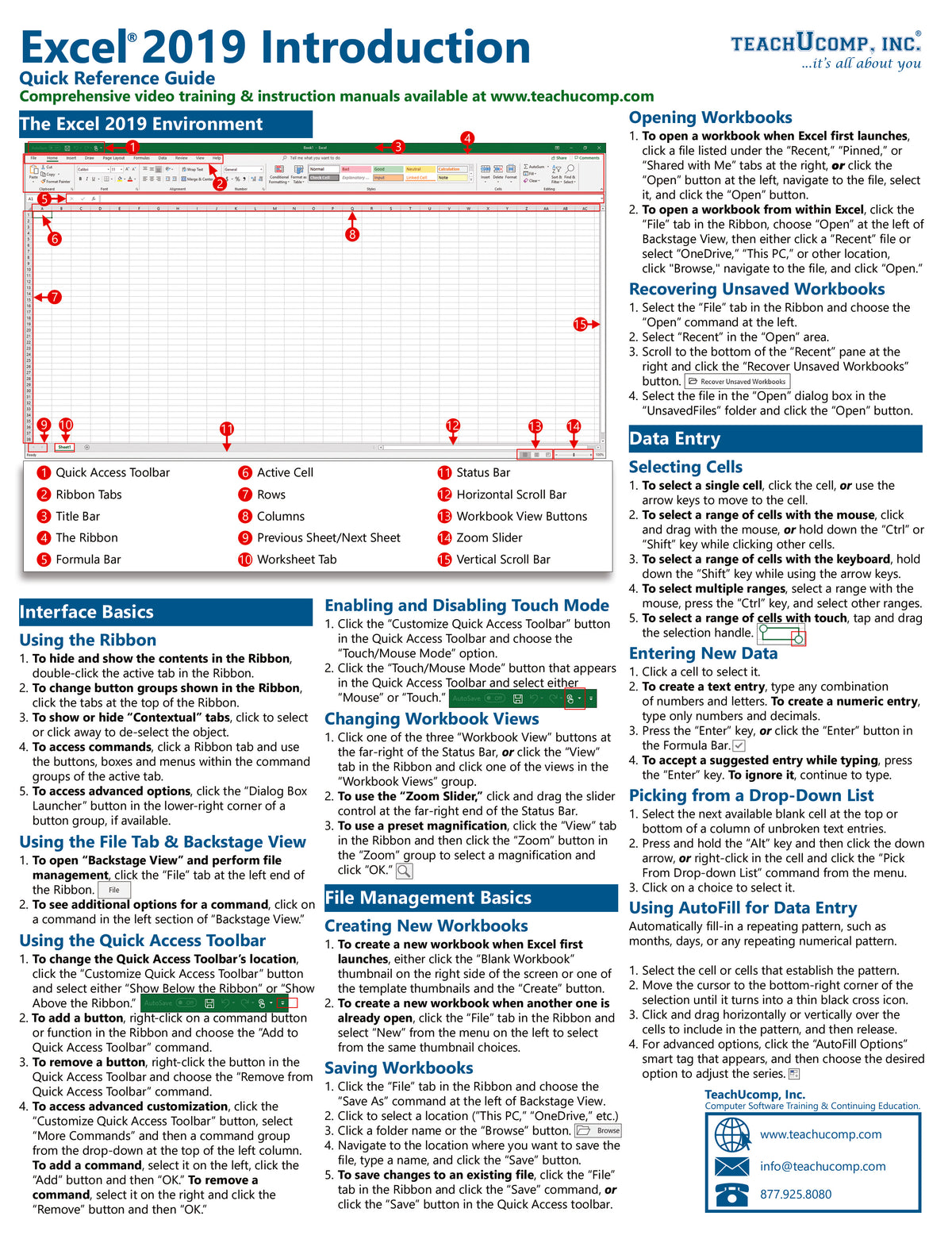 Excel Quick Action Guide Excel 2019 Introductory Quick Reference Guide – teachucomp