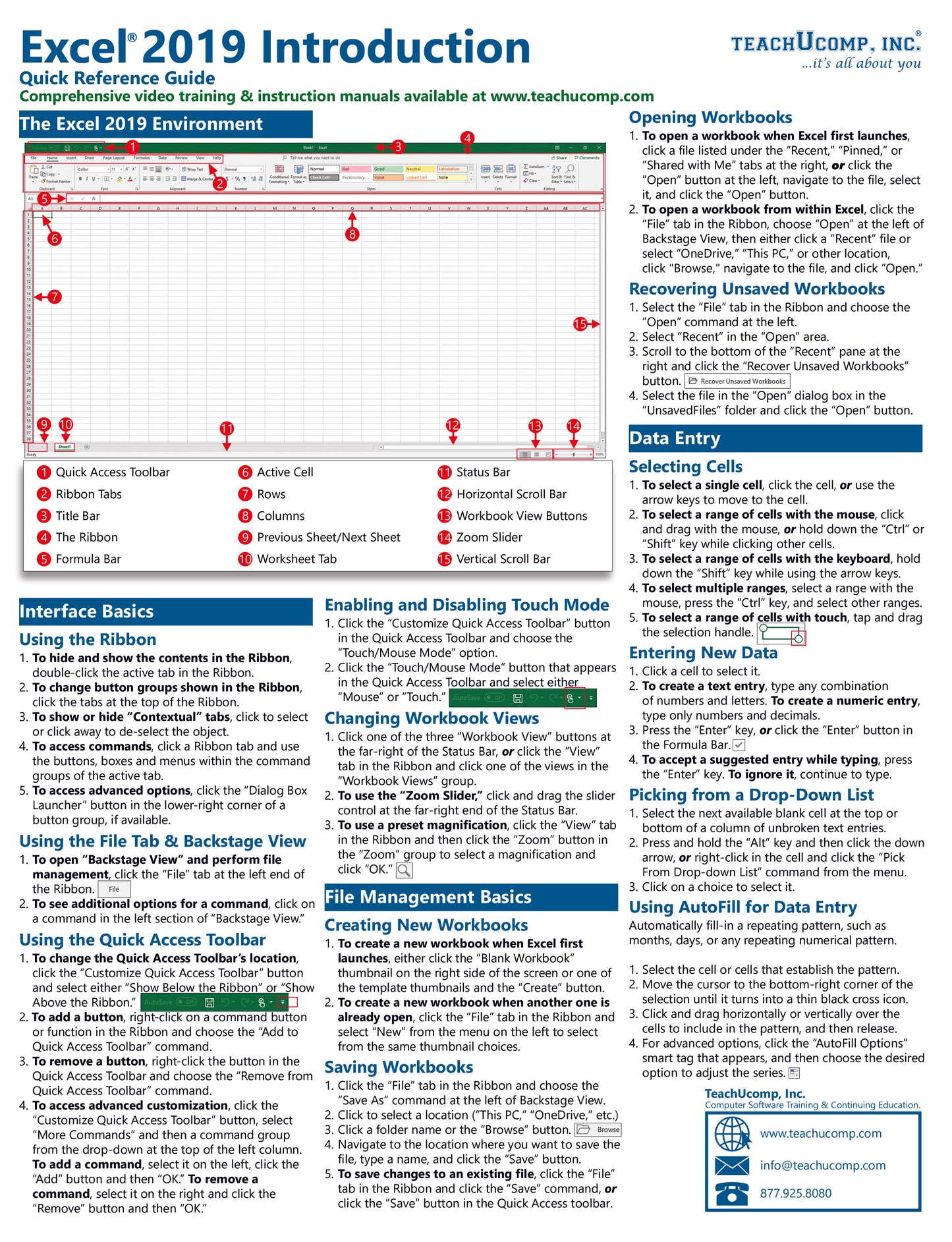 Microsoft Excel 2019 Quick Reference Guide.