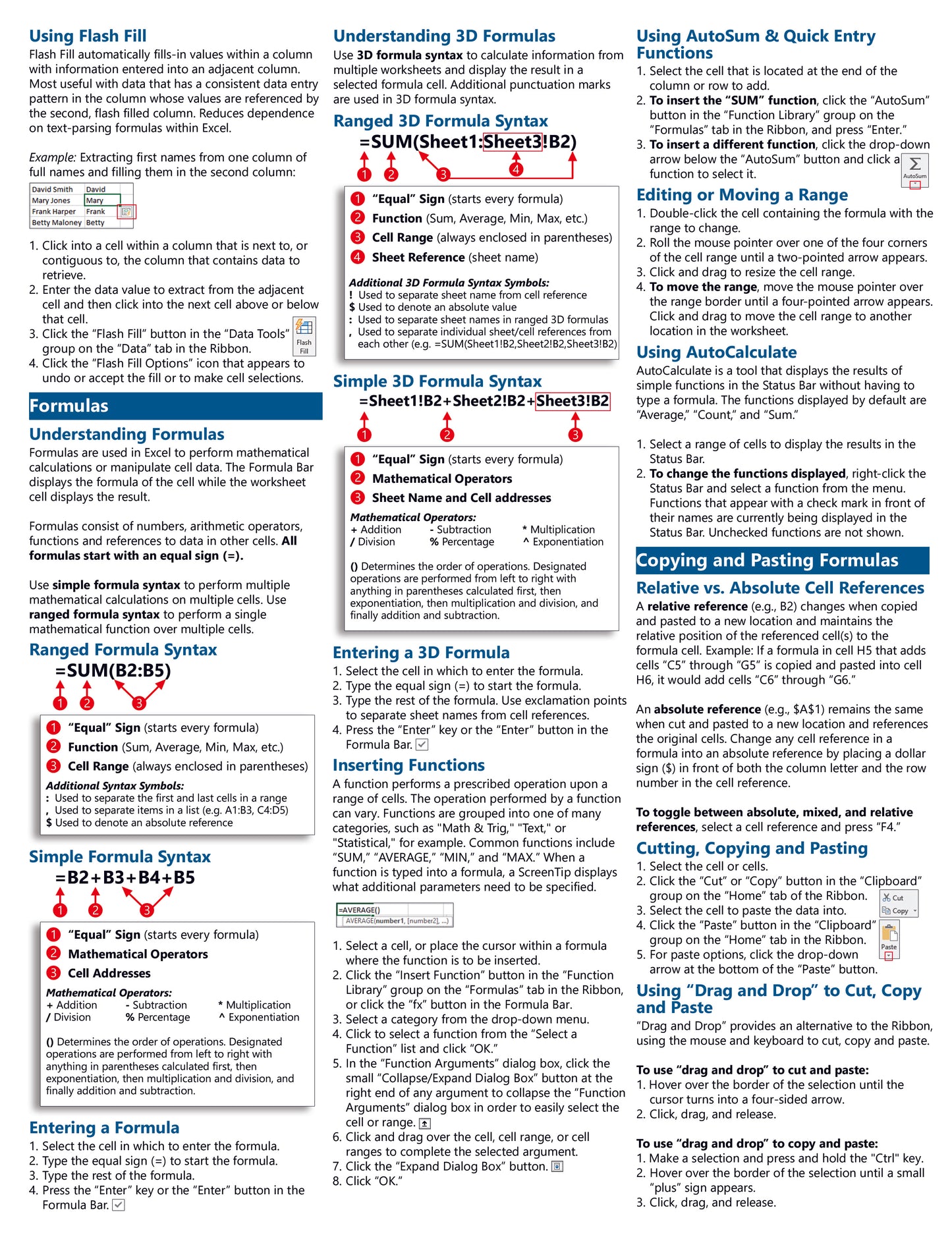 Microsoft Excel 2019 Quick Reference Guide.