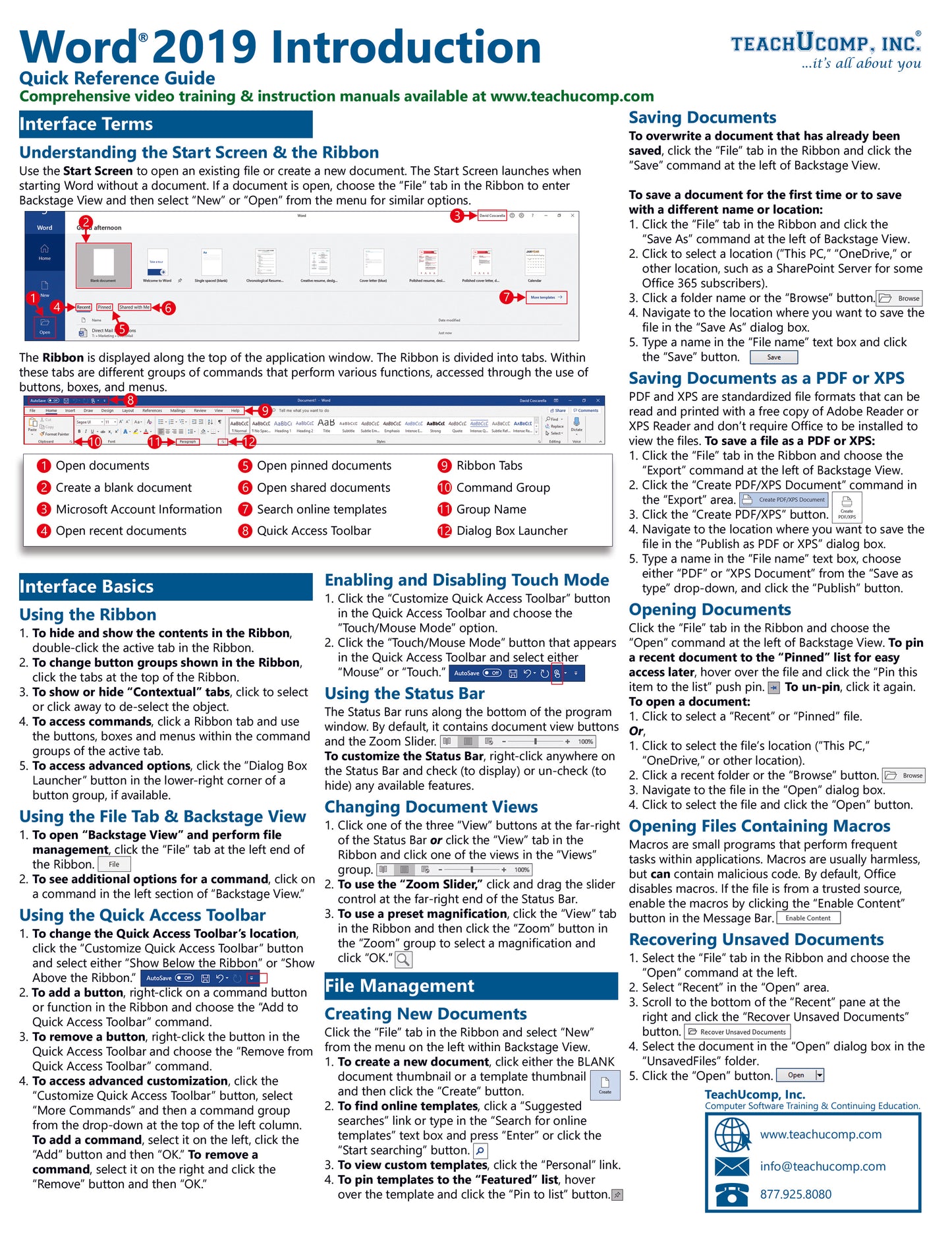 Microsoft Word 2019 Quick Reference Guide.