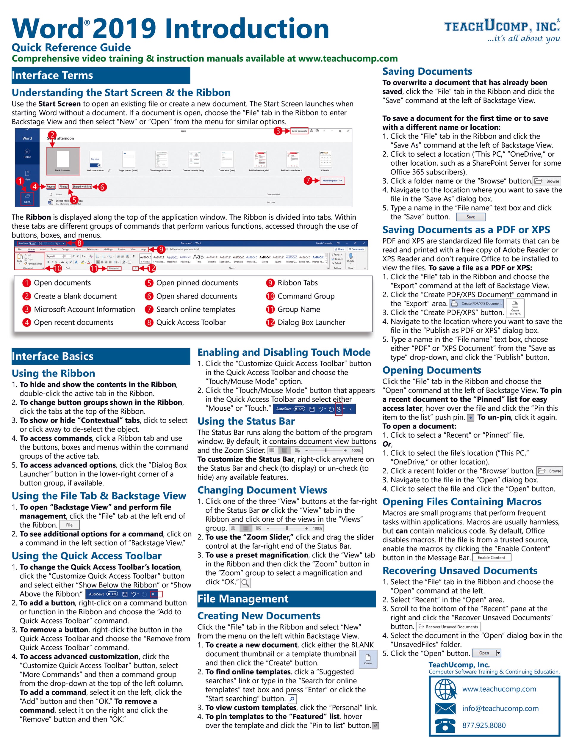 Microsoft Word 2019 Quick Reference Guide.