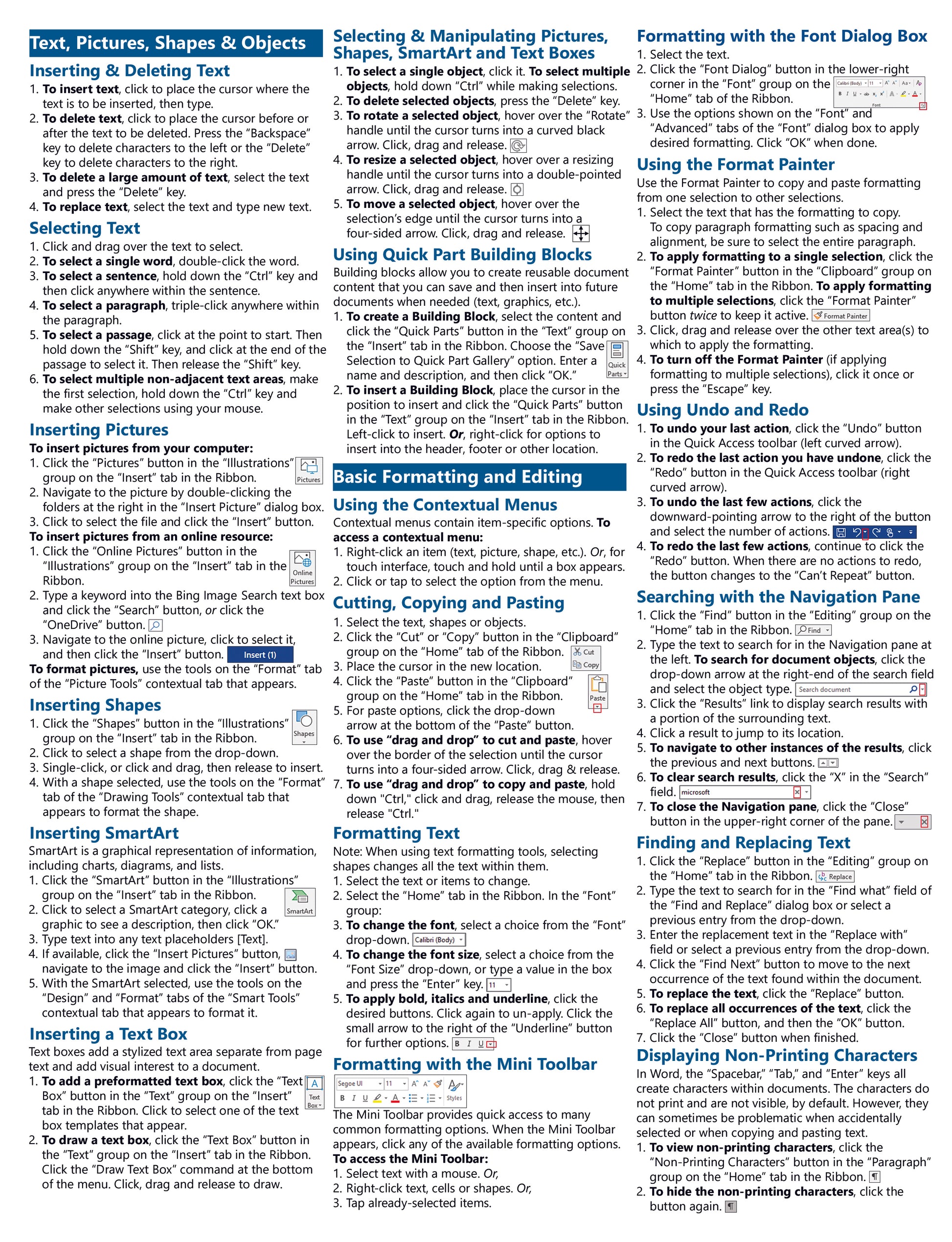 Microsoft Word 2019 Quick Reference Guide.