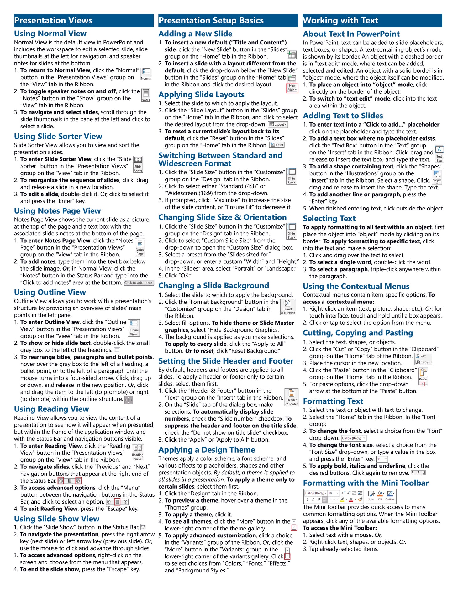 Microsoft PowerPoint 2019 Quick Reference Guide.