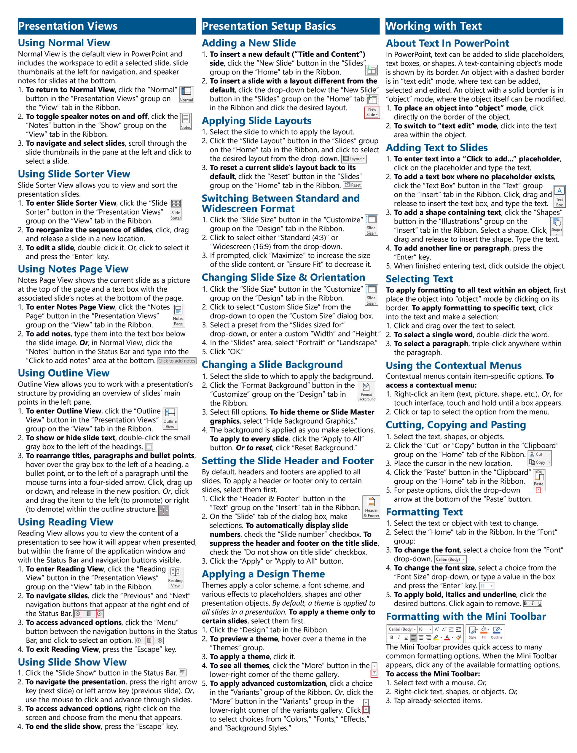 Microsoft PowerPoint 2019 Quick Reference Guide.