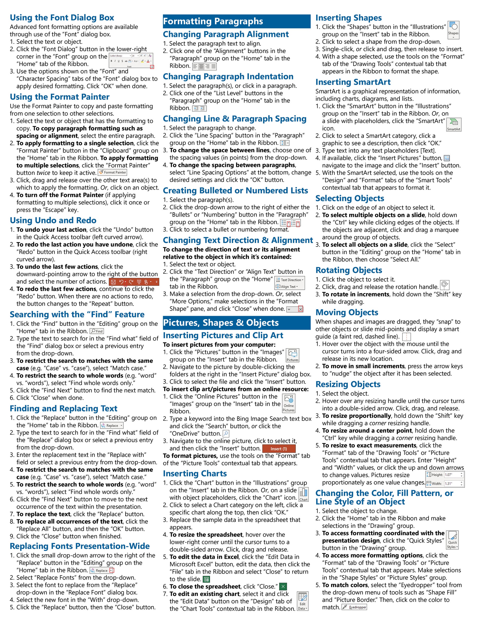 Microsoft PowerPoint 2019 Quick Reference Guide.