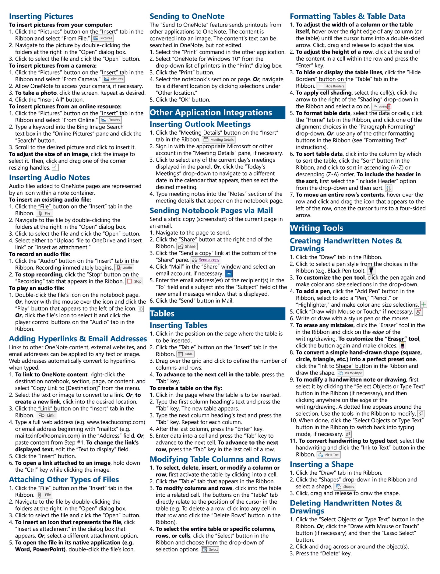 OneNote for Windows 10 Quick Reference Guide.