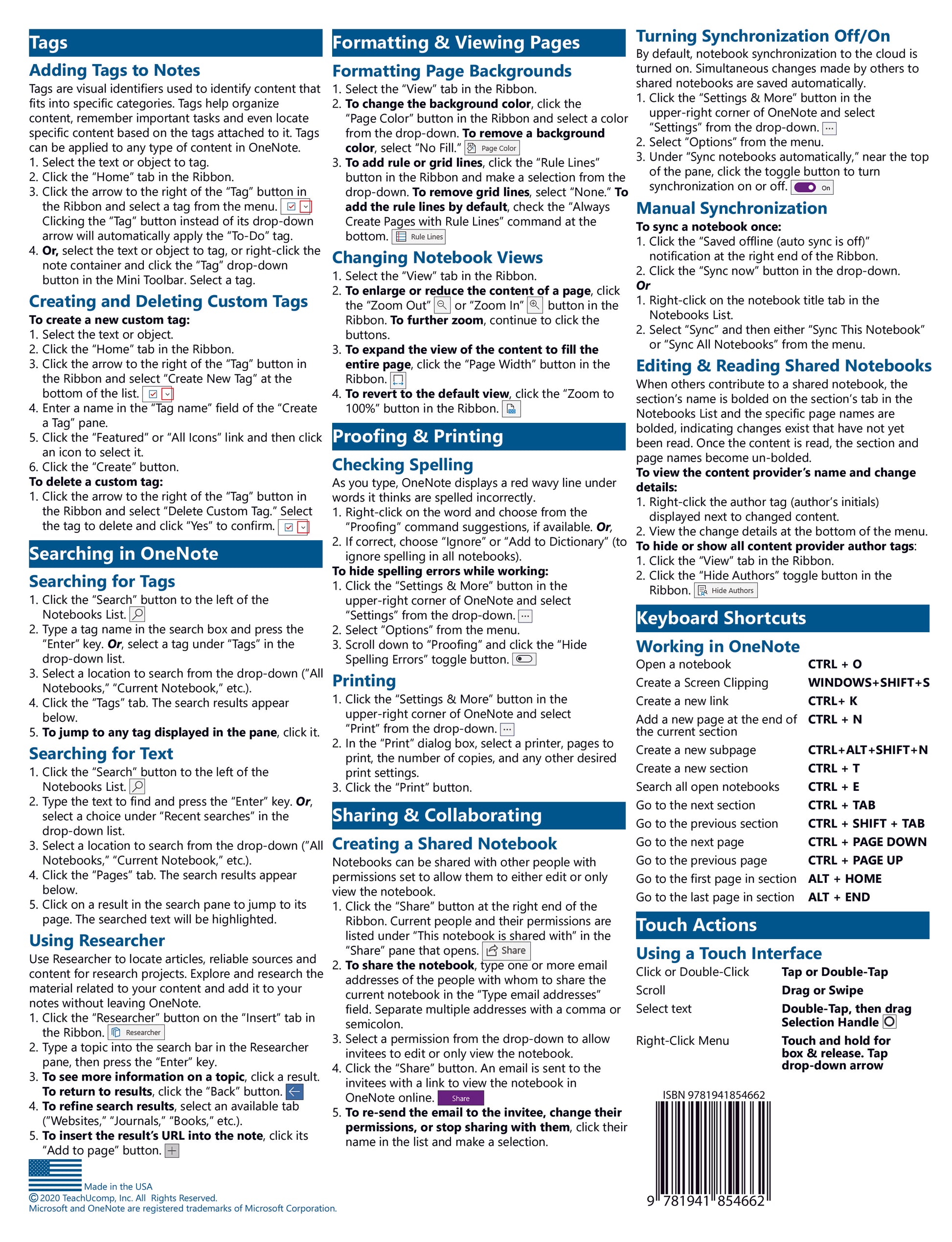 OneNote for Windows 10 Quick Reference Guide.