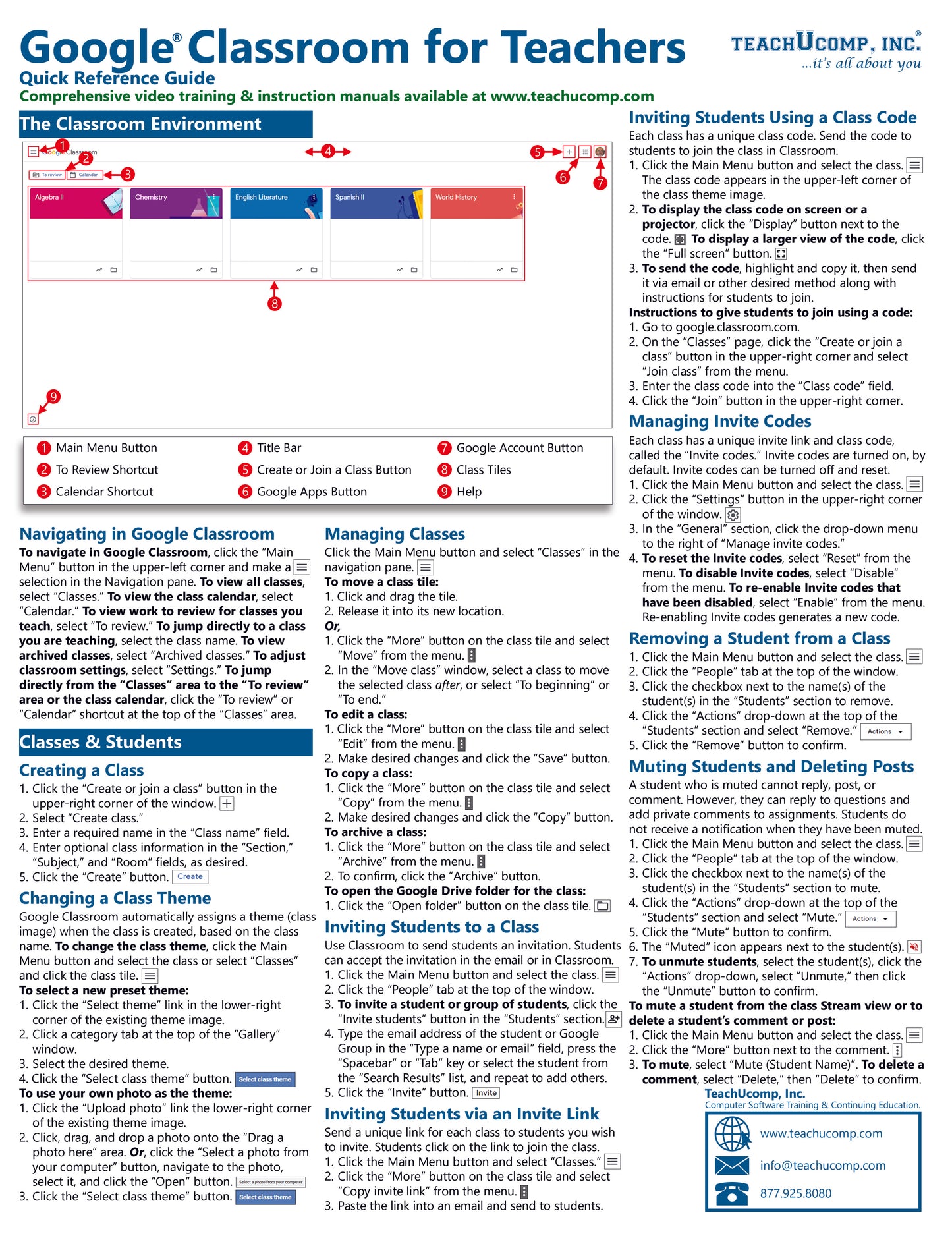 Google Classroom for Teachers Quick Reference Guide.
