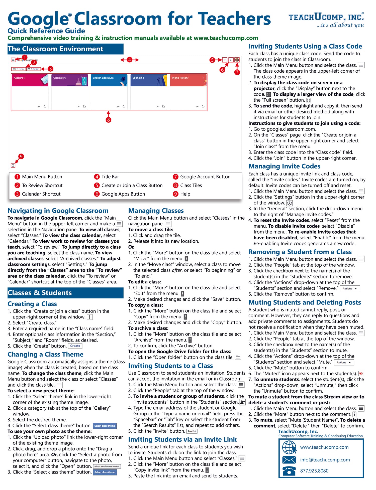 Google Classroom for Teachers Quick Reference Guide.