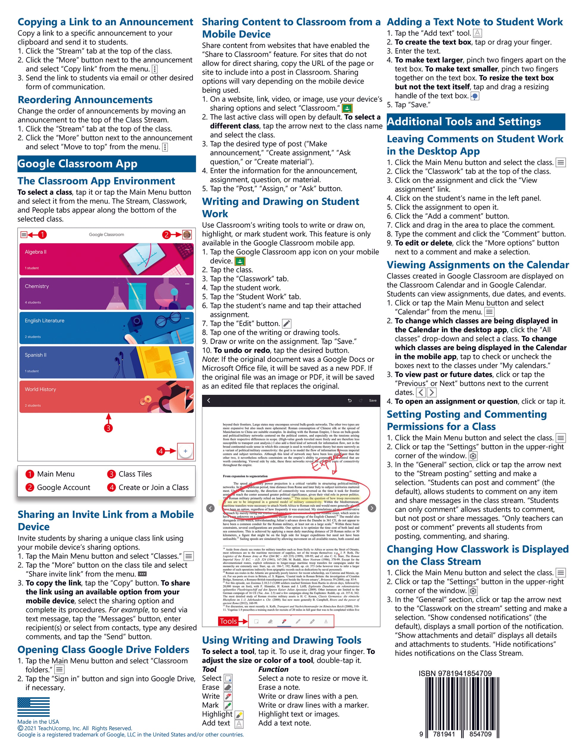 Google Classroom for Teachers Quick Reference Guide.