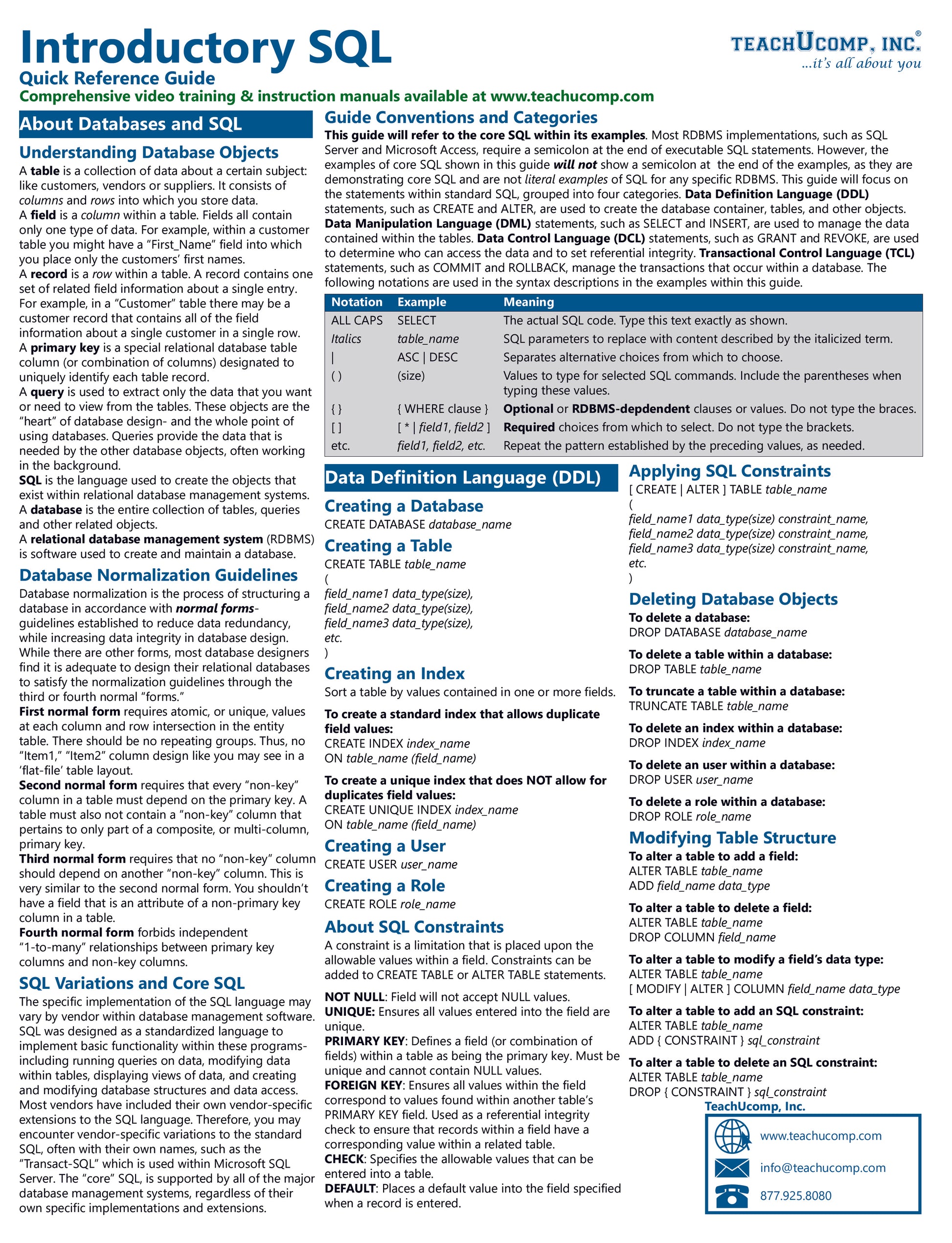 SQL Quick Reference Guide.