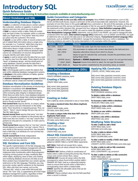 SQL Quick Reference Guide.