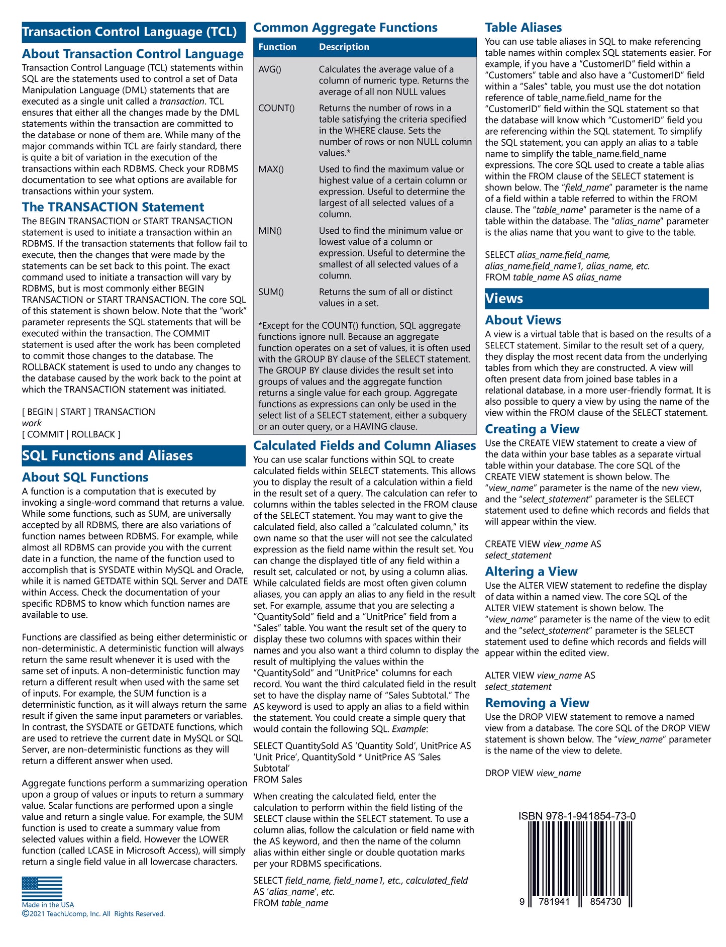SQL Quick Reference Guide.
