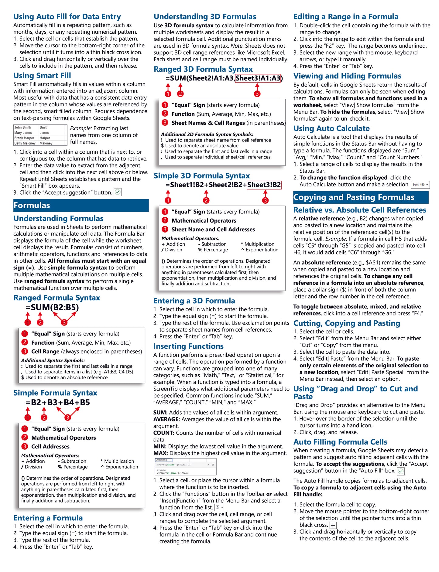 Google Sheets Quick Reference Guide.